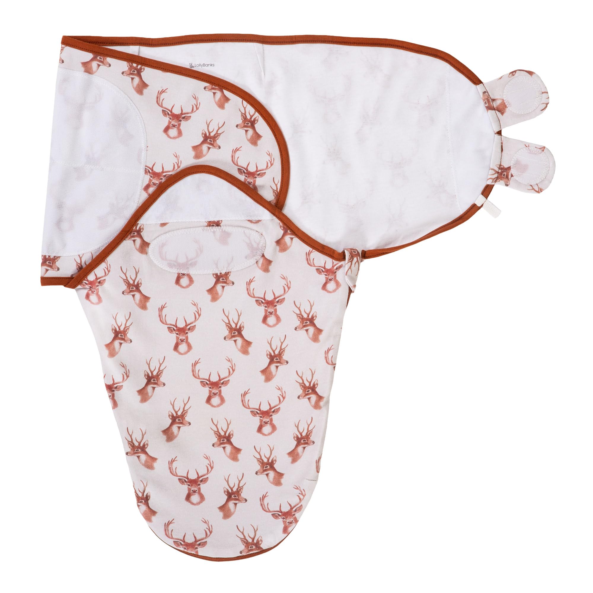 LollyBanks Baby Swaddle, 100% Soft and Breathable Cotton Swaddle Sack for Boys and Girls 3-6 Months, Lightweight Infant Sleep Sack with Easy Change Zipper, Baby Essentials (Deer Head Print)