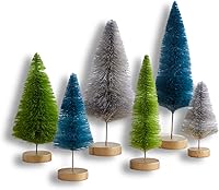 Vista 1 de Juego de 6 árboles de cepillo para botellas, decoración del hogar con acento verde y gris, estantería de bosque de invierno, acento navideño azul