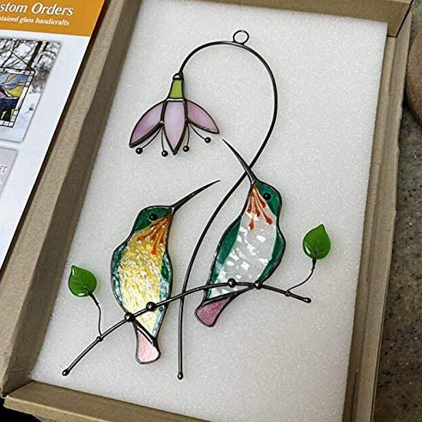 YIWOYI - Decorazione da appendere alla finestra con uccellini in vetro colorato e uccellini in acrilico, decorazione da appendere al giardino
