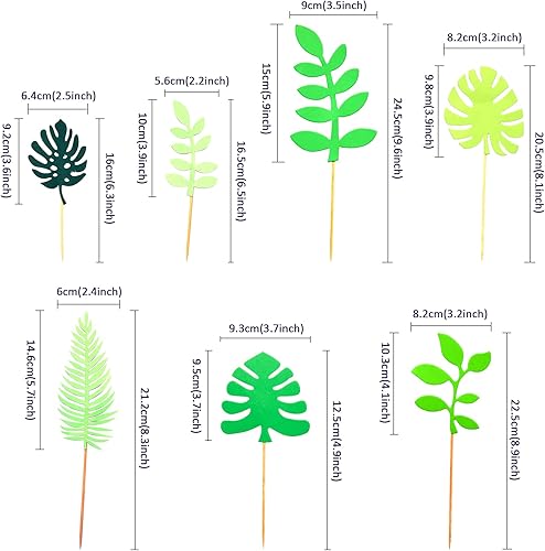 Miniatura 2 de Decoración de pastel de hojas tropicales con purpurina para tarta de cumpleaños, pastel de hoja de palma
