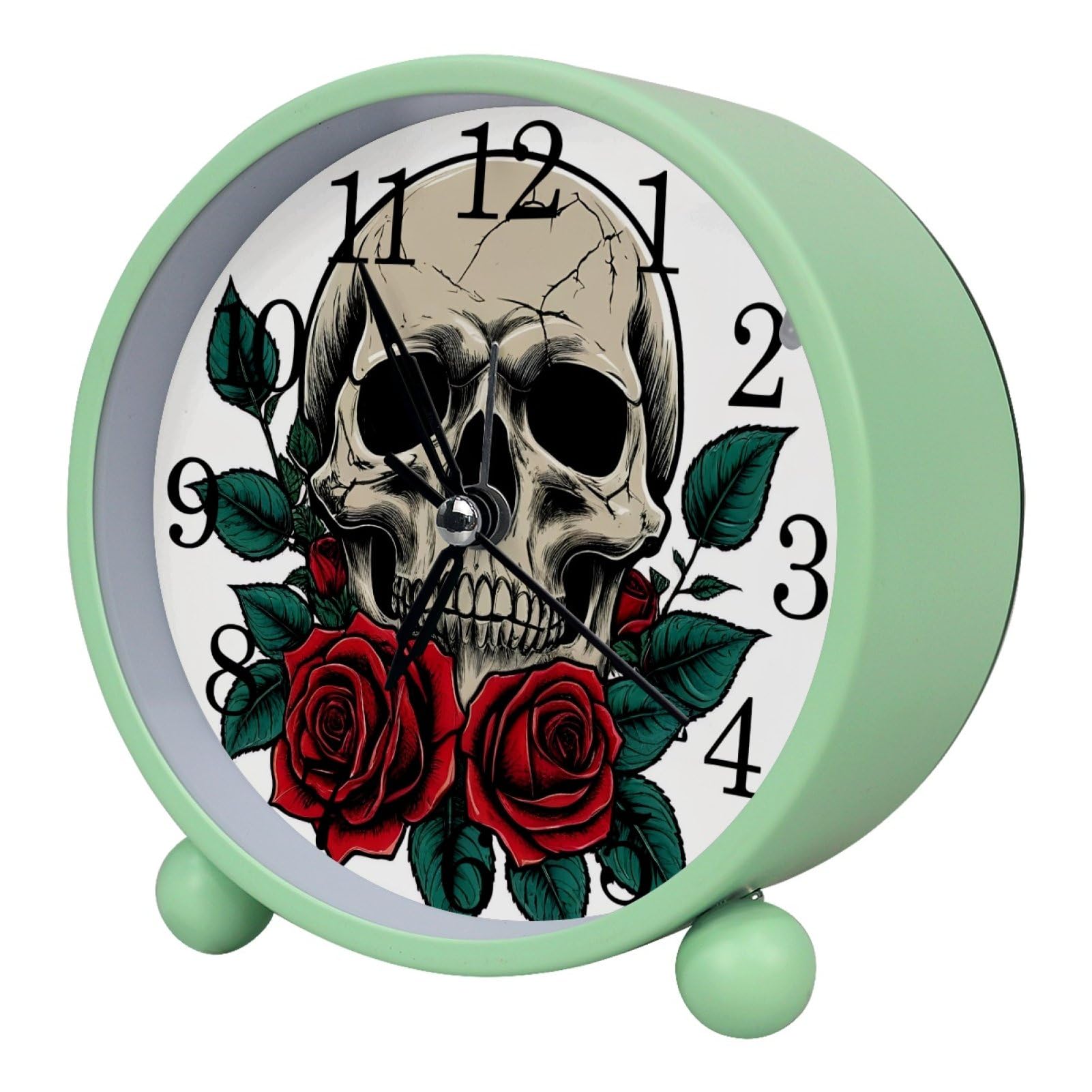 etoenbrc Skull with Rose Pattern 10.9" Alarm Clock,Small Battery Operated Clock, Slient Plastic Table Clock for Living Room Decor,Bedroom,Office