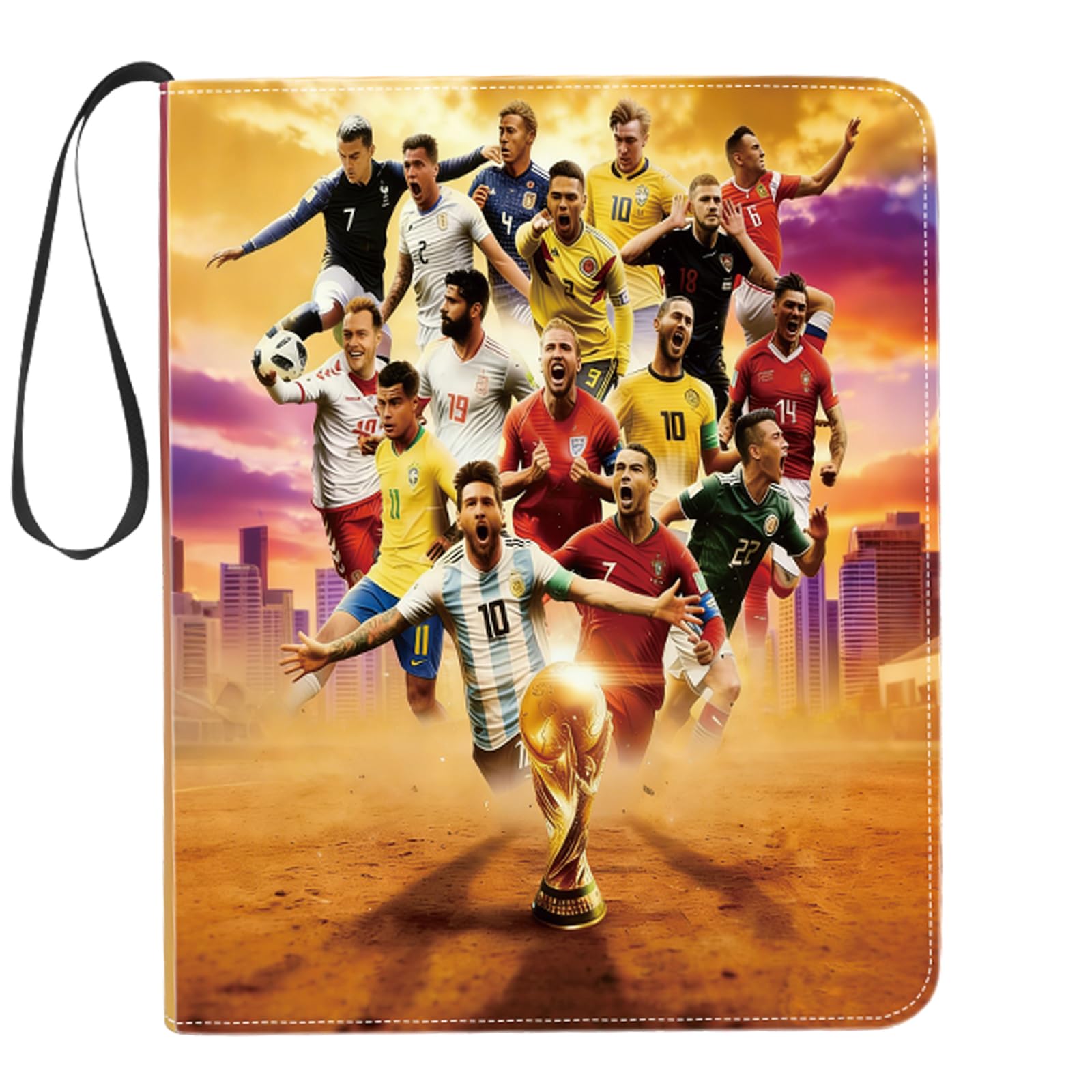 Trading Card Album for Football, 4 Pocket Football Card Binder with Zipper & Handle, 50 Page 400 Card Capacity,Trading Card Game Collection Album for Kids, Waterproof PU Leather (Yellow-900)
