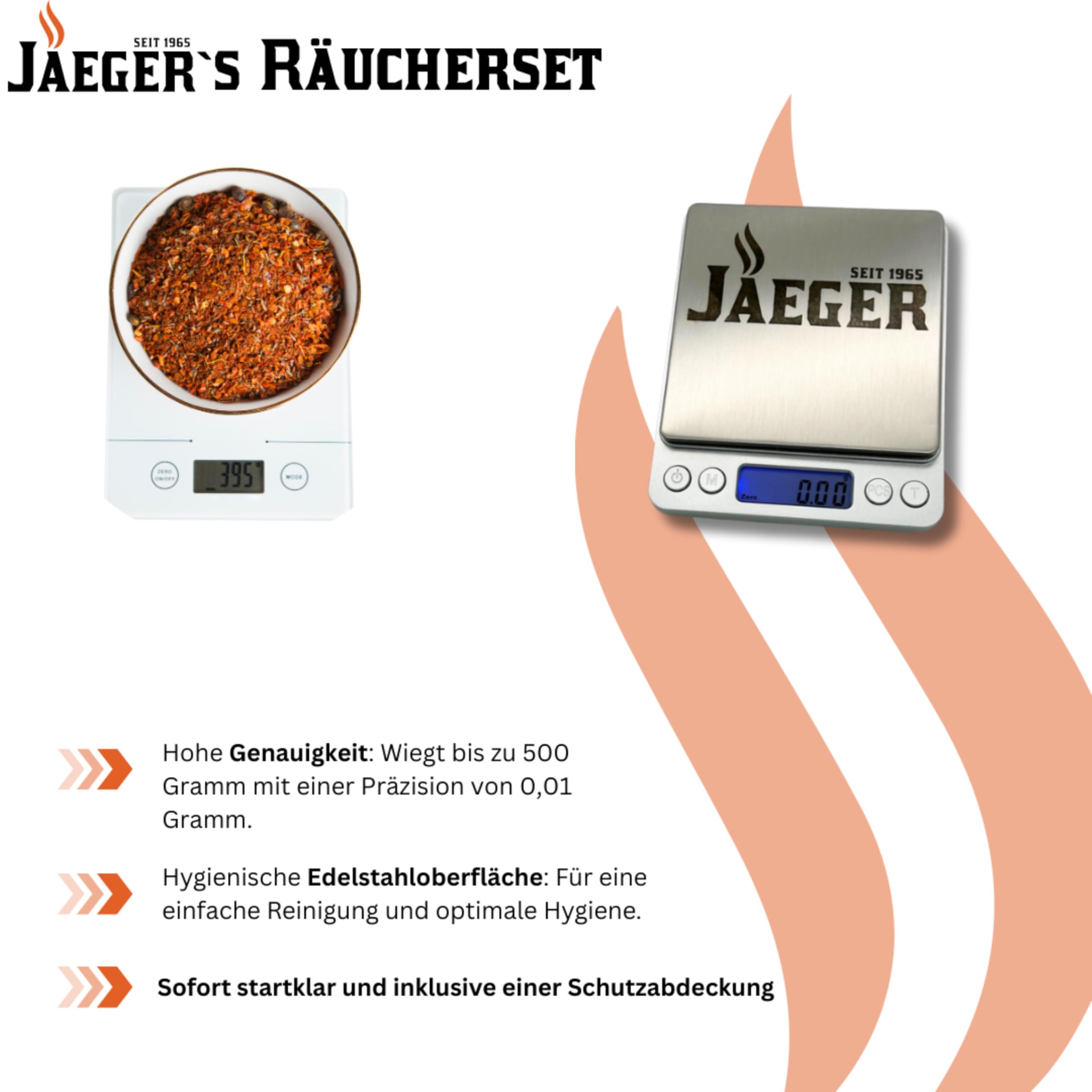 Räucher-Set Hausschlachter – Komplettset zum Fleisch räuchern – inkl. Schinkennetz, Fleischhaken, Edelstahlroste, Räuchermehl & Gewürzwaage – Made in Germany