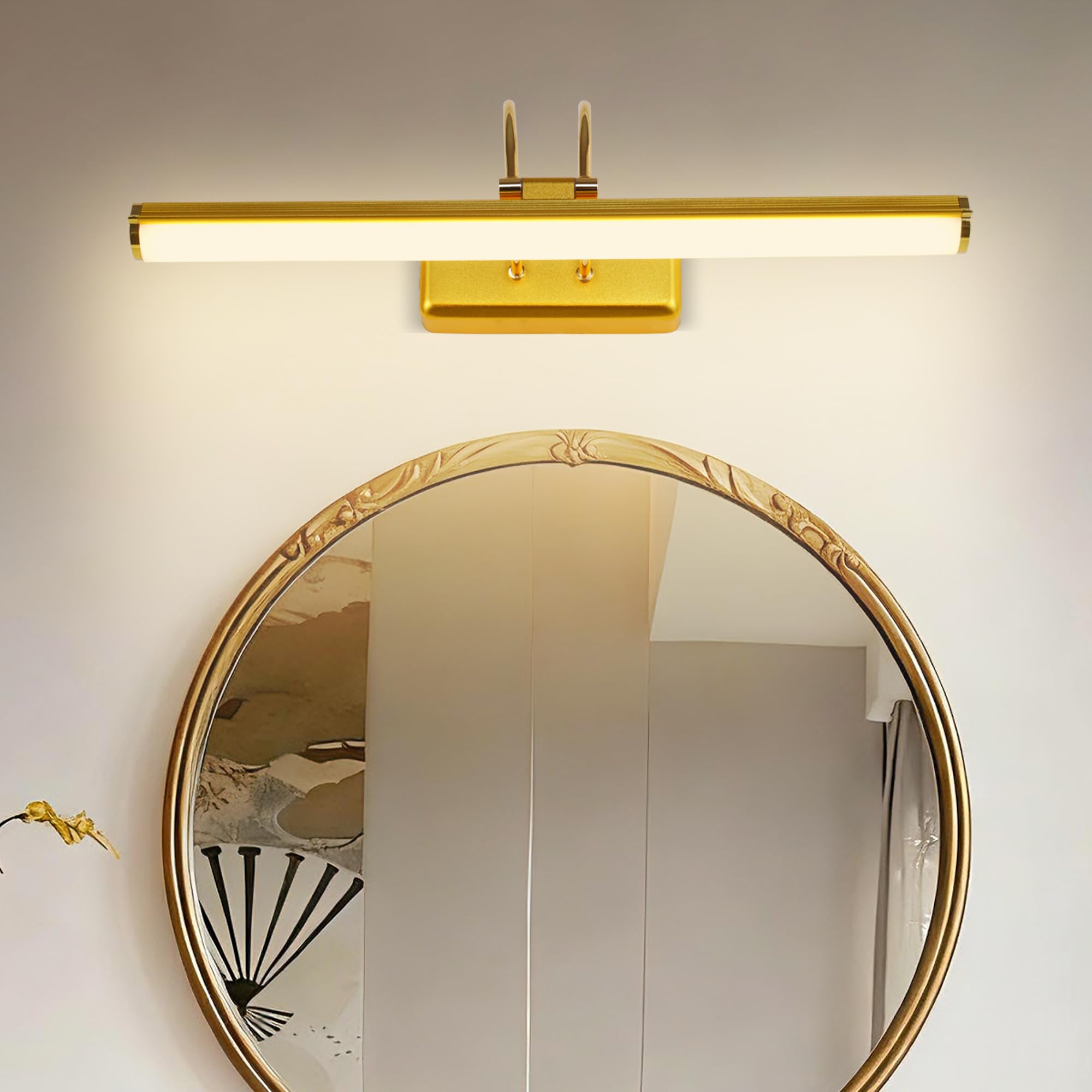 Lampada a Specchio da Bagno 42 cm LED Oro, Lampada da Parete Orientabile 12W IP44 Impermeabile, Moderna per Cucina Armadio