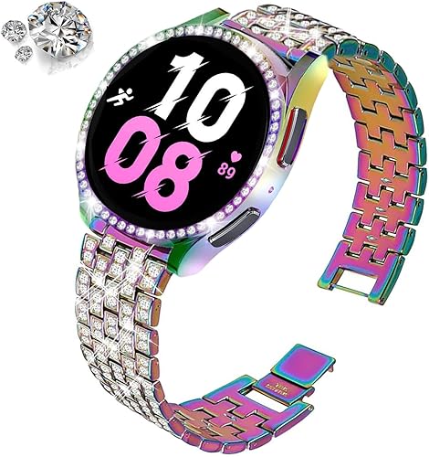 Miniatura 10 de Correas compatibles con Samsung Galaxy Watch 455 Pro, correa de metal con diamantes de imitación de 0.787 pulgadas con funda protectora de repuesto
