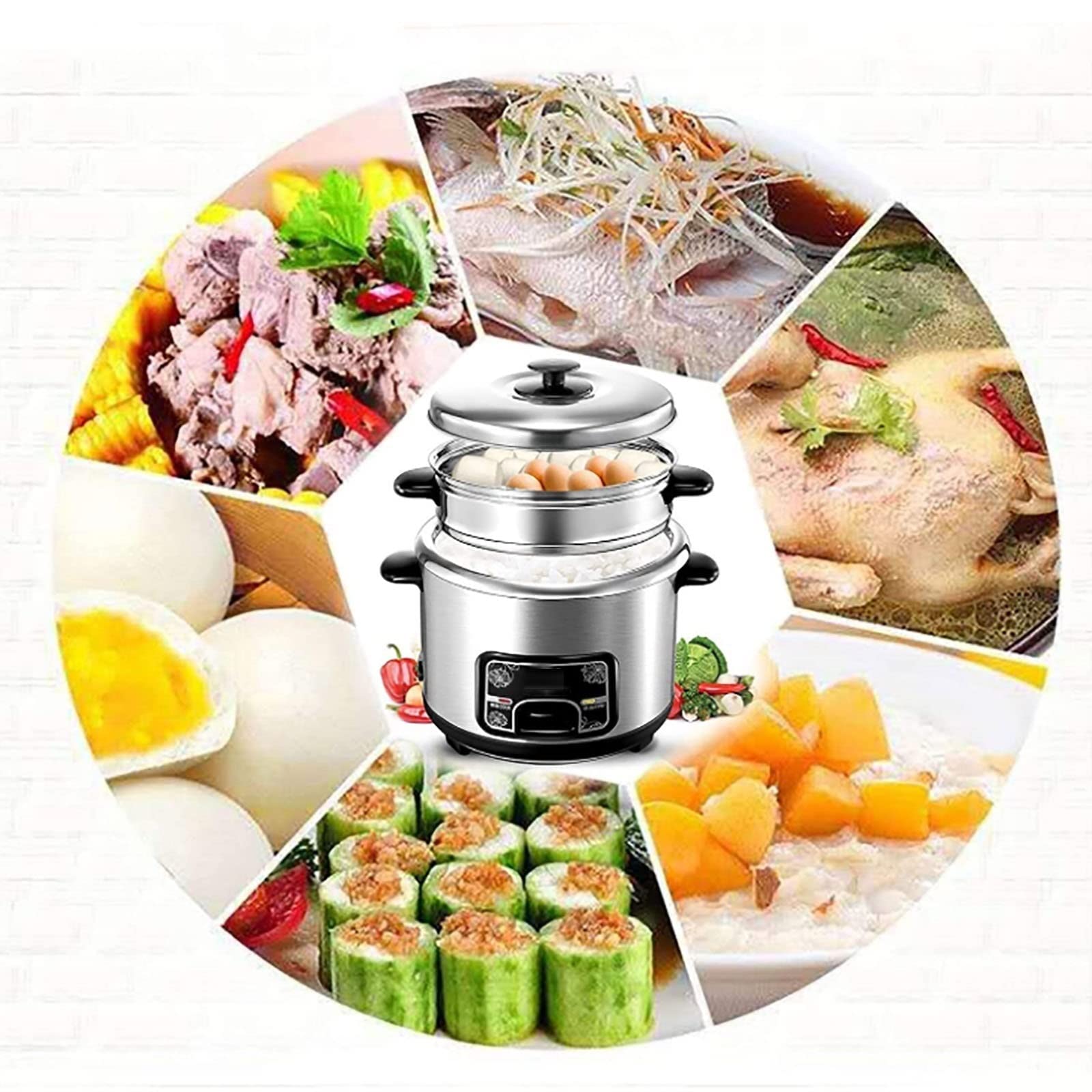 Cuiseur À Riz Et Fonction Vapeur-Chaud (2/3/4/5L) Liner INOX 304, avec Spatule Et Gobelet Doseur, pour 1 À 7 Personnes,2L
