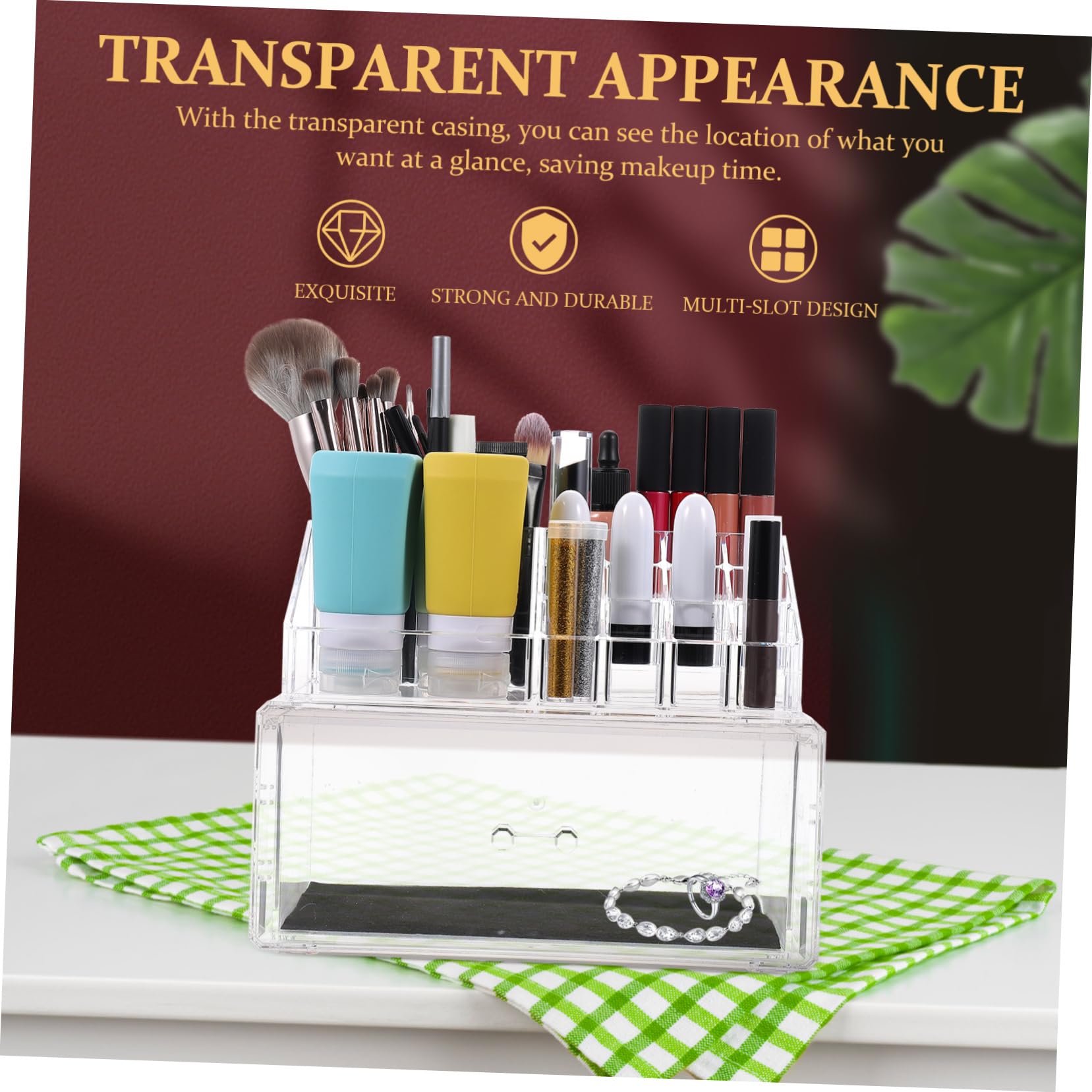 Boîte de Maquillage à Tiroirs en Acrylique, Coffret Transparent de Bureau
