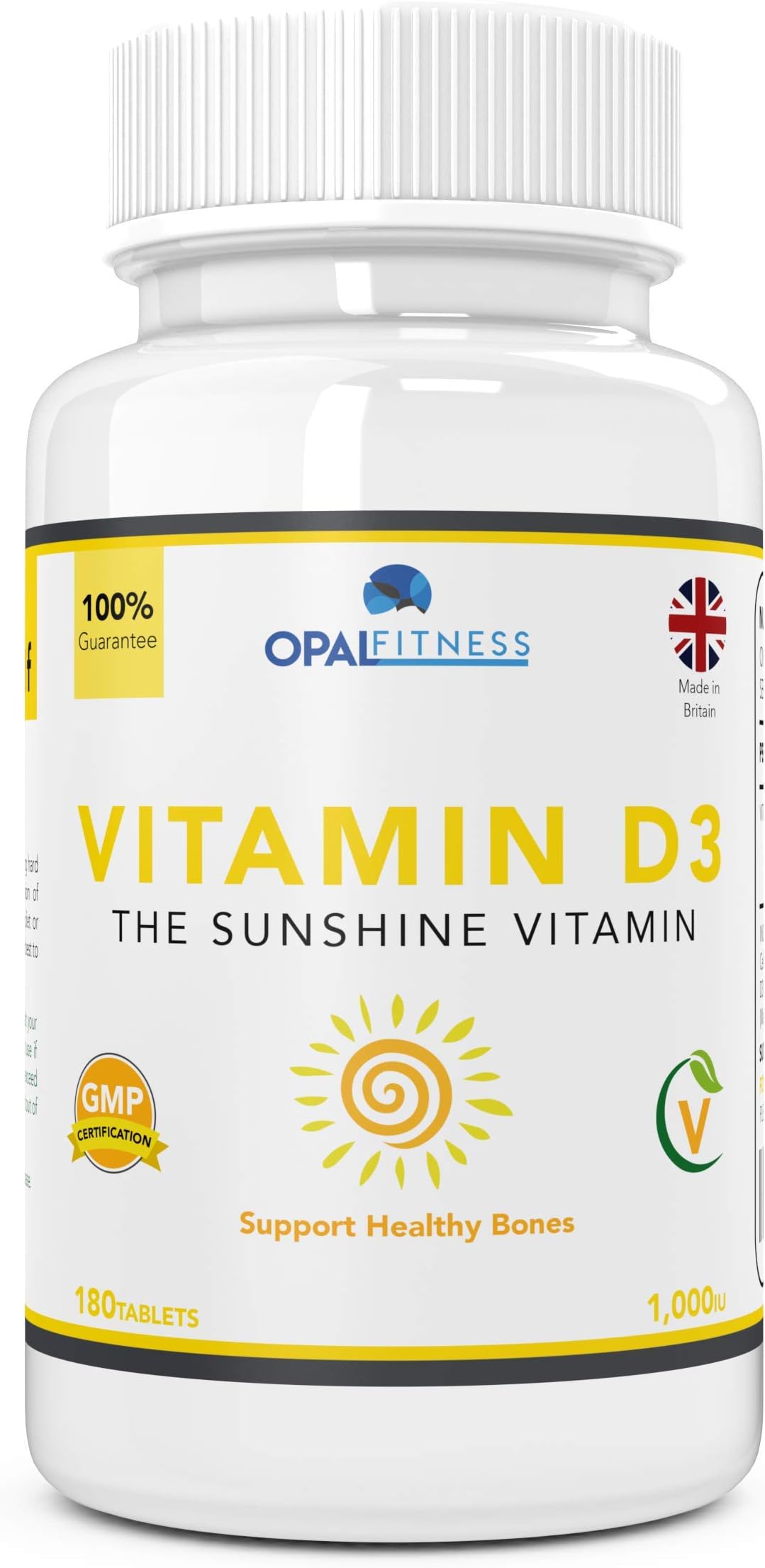 Vitamin D3 Tablets 1000iu - Supplement for Healthy Joints and Bones - 180 Pills - Opal Fitness