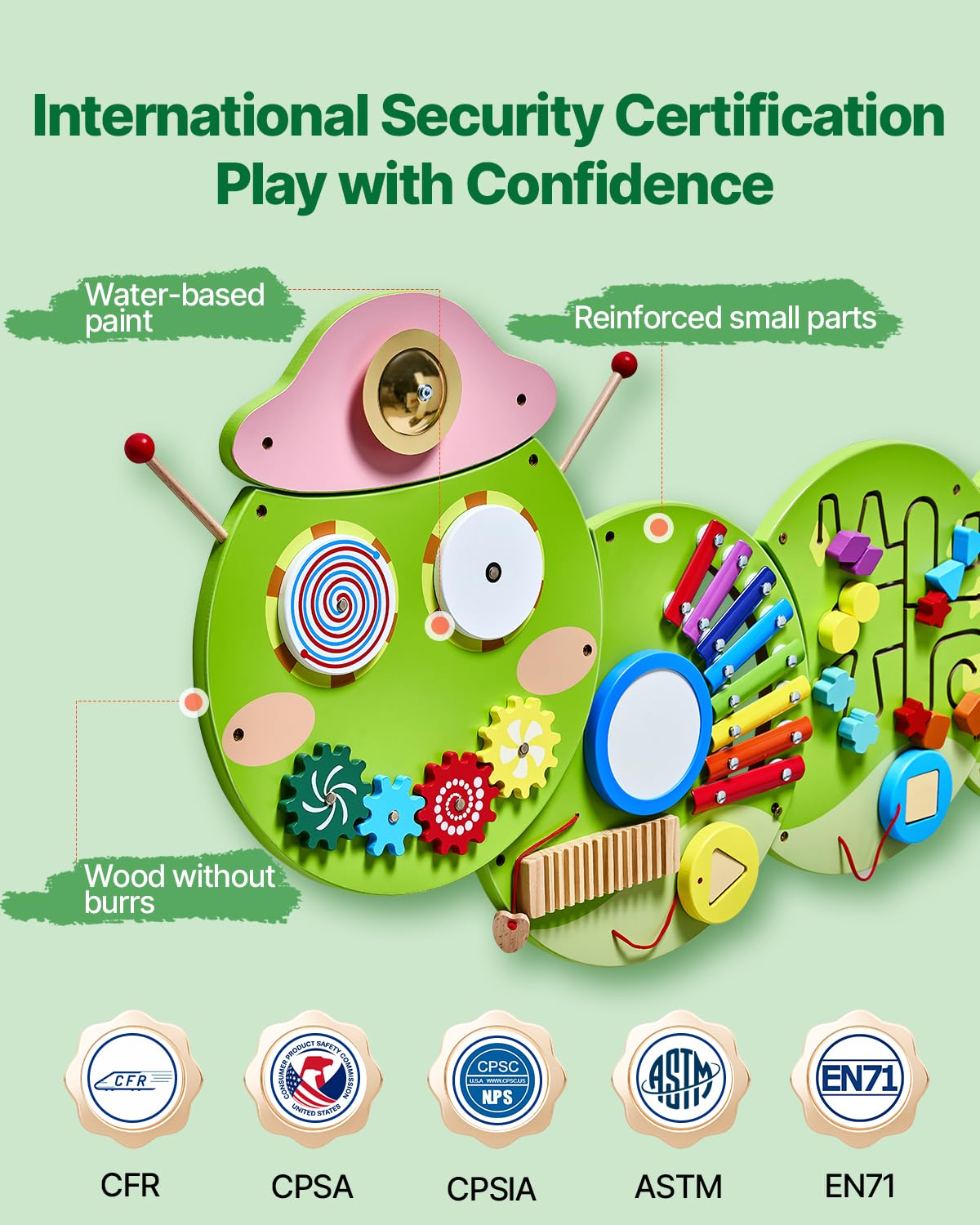 VEVOR Panneaux Muraux d'Activités Chenille, 12 Jeux, Jouet Mural Sensoriel Montessori pour Enfants 3-12 Ans, Centre d'Activités d'apprentissage, Salle de Jeux des Tout-Petits, Crèche, Salle de Classe
