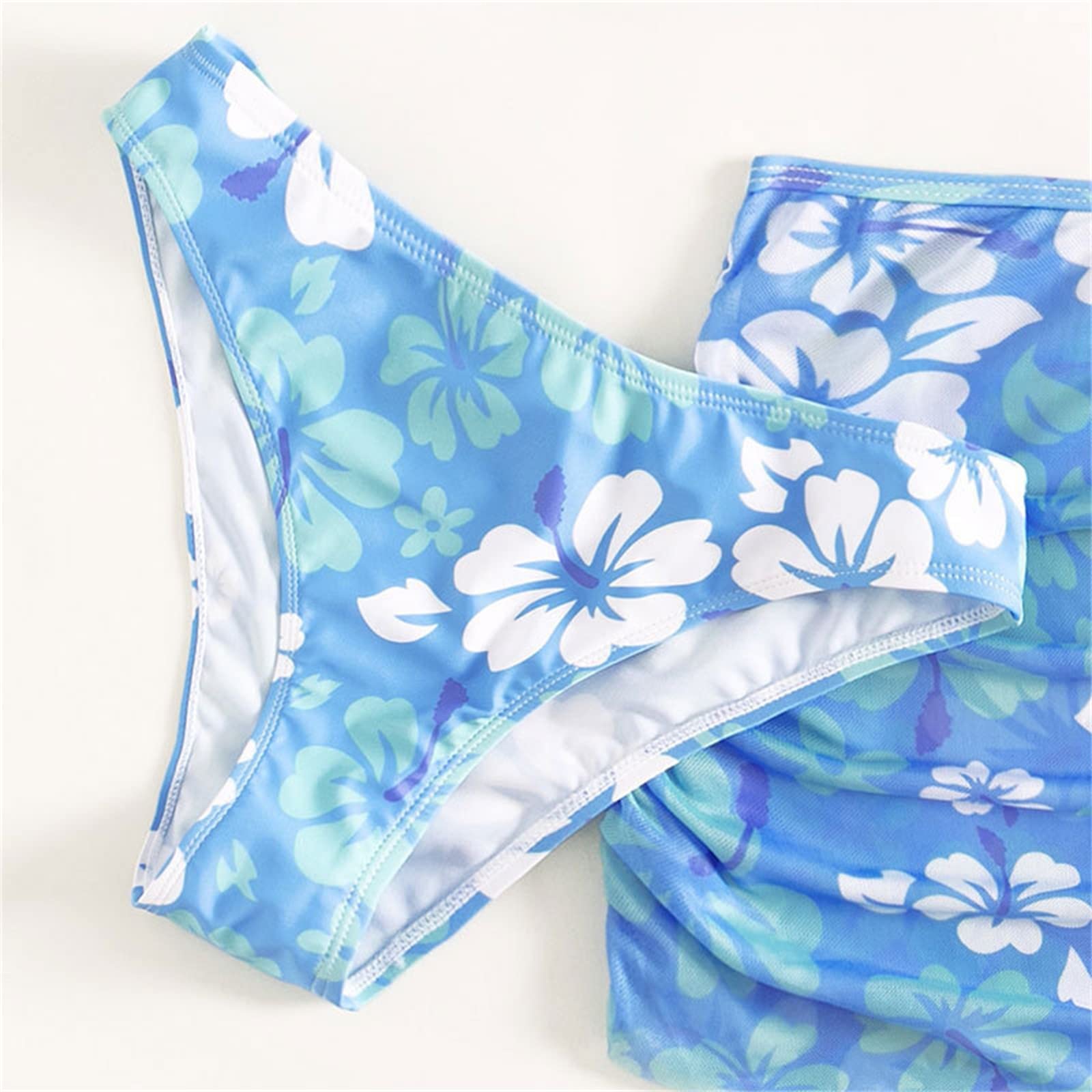 Tankini para niña, traje de baño para niños, niñas, 3 piezas, traje de baño con estampado floral, parte superior de bikini, ropa interior con volantes, falda de verano