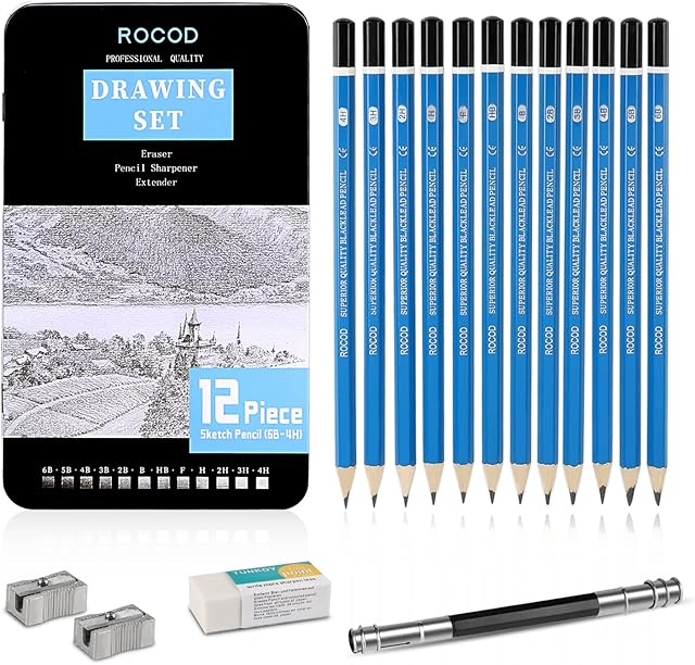 Profession sketch pencils 6B to 4H for kids and aldult drawing,Art graphite pencil for artists beginner sketching.