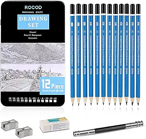 Professional Sketch Pencils 6B to 4H, 16-Piece Set