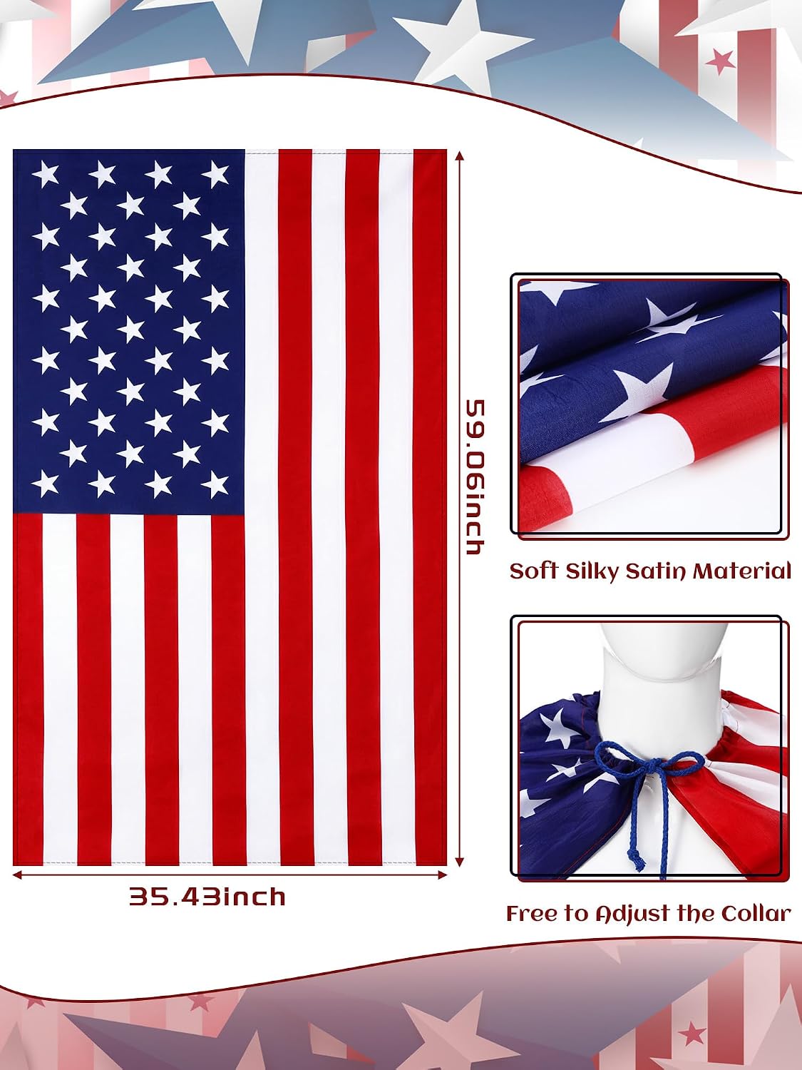 Yahenda 10 Pcs 250th Anniversary Flag Costume for Men with 4th of July American Bibs Overalls Cape USA Patriotic Socks, Sunglasses, Hand-held Flag Sequined Cowboy Hat Glasses Bracelet Necklace Outfit