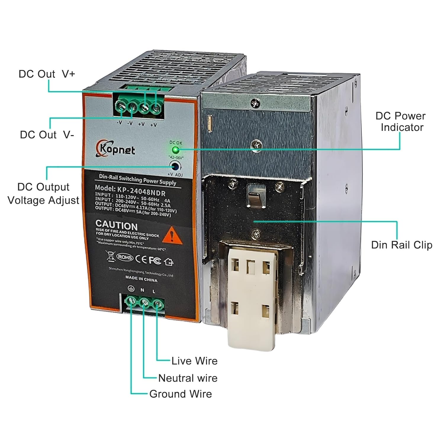 240W 48V Din Rail Mount Power Supply 48V Output AC-DC Industrial Power Adapter 100~240V AC Input Din-Rail Switching Power Supply with Over Load/Temperature Short Circuit Protection