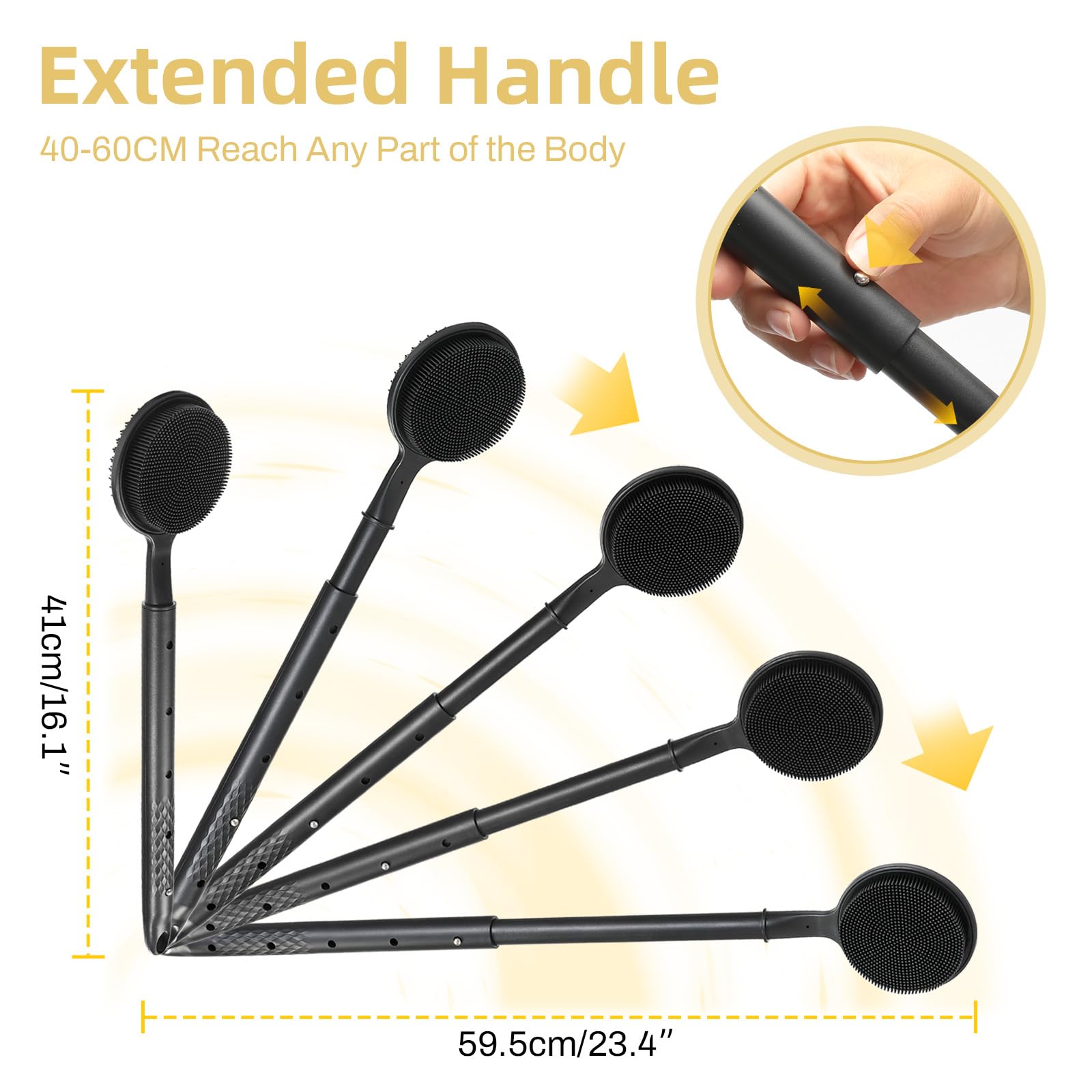 Telescopic Back Brush Long Handle for Shower 23.4inch Back Scrubber, Double Sided Shower Brush for Shower Exfoliating and Massage - Image 2
