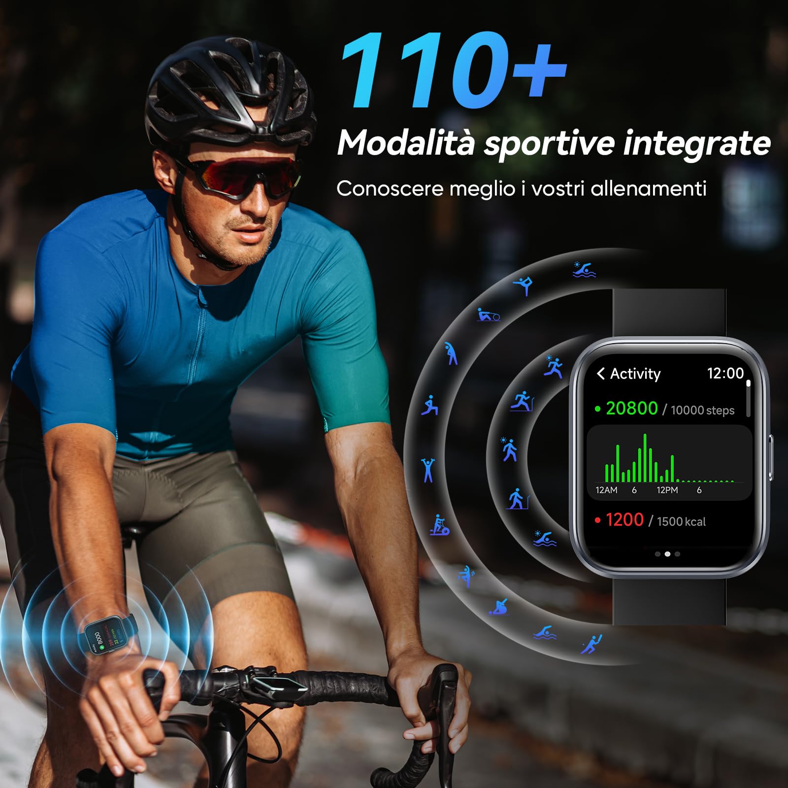 Fitpolo Smartwatch Uomo Donna, [2024 Nuovo] 1.8" Orologio Smartwatch Fitness IP68 Effettua/Risposta Chiamate 110+ Sportive,Contapassi/Sonno/SpO2, Compatibile con Samsung/Xiaomi/Huawei/Oppo/iPhone