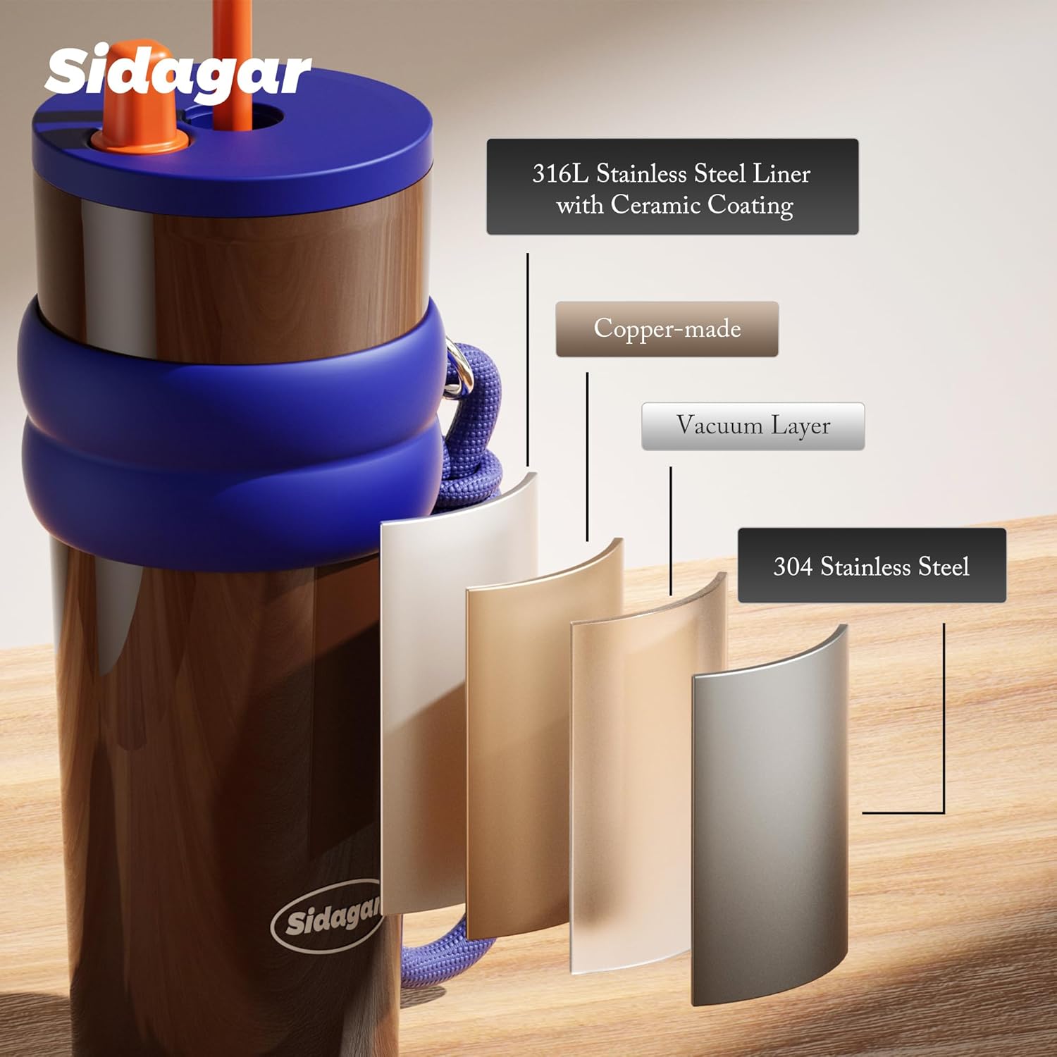 24 oz Tumbler with Straw, Insulated Stainless Steel Water Bottle, Travel Mug, BPA Free Slim Water Flask, Portable Hot & Cold Tea Cup for Car, Espresso Brown