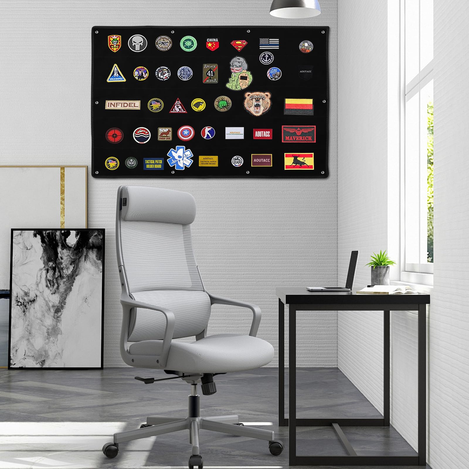 Pannello tattico di supporto per patch militari, 108 x 70 cm, pannello tattico militare pieghevole con gancio e fibbia per appendere patch