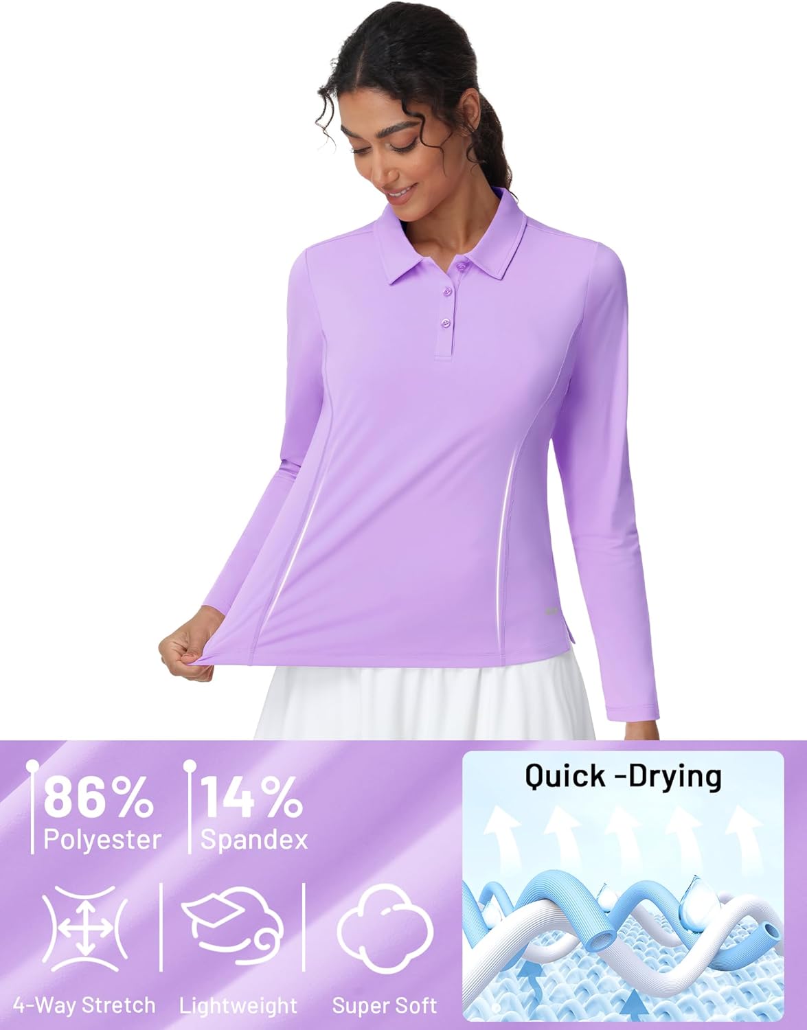 MIER Long Sleeve Polo Shirts for Women Quick Dry Collared Golf Tops for Athletic Tennis Work, Inherent UPF 50+ Sun Protection - Image 4