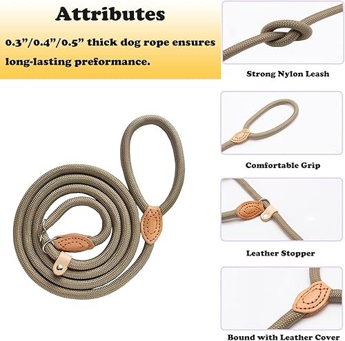 Miniatura 2 de Correa para perro con correa deslizante y gancho a presión, ajustable, resistente de 25 pulgadas x 6 pies, cuerda trenzada duradera sin tirones para