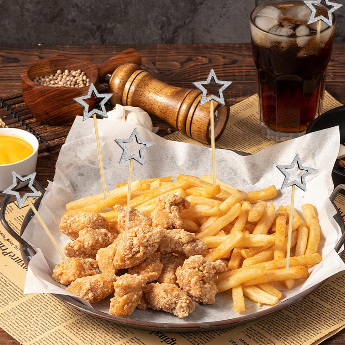 50 Pezzi Stuzzicadenti Decorativi, Stecchini per Aperitivo, Stuzzicadenti da Cocktail Stella Argento, Bastoncini da Cocktail di Natale, Decorazioni per Cibi e Bevande per Feste di Compleanno