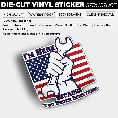 Miniatura 3 de Calcomanías de vinilo troqueladas impermeables con texto en inglés "I Here Because You Broke Something Mechanic Technician Labor Day", calcomanías
