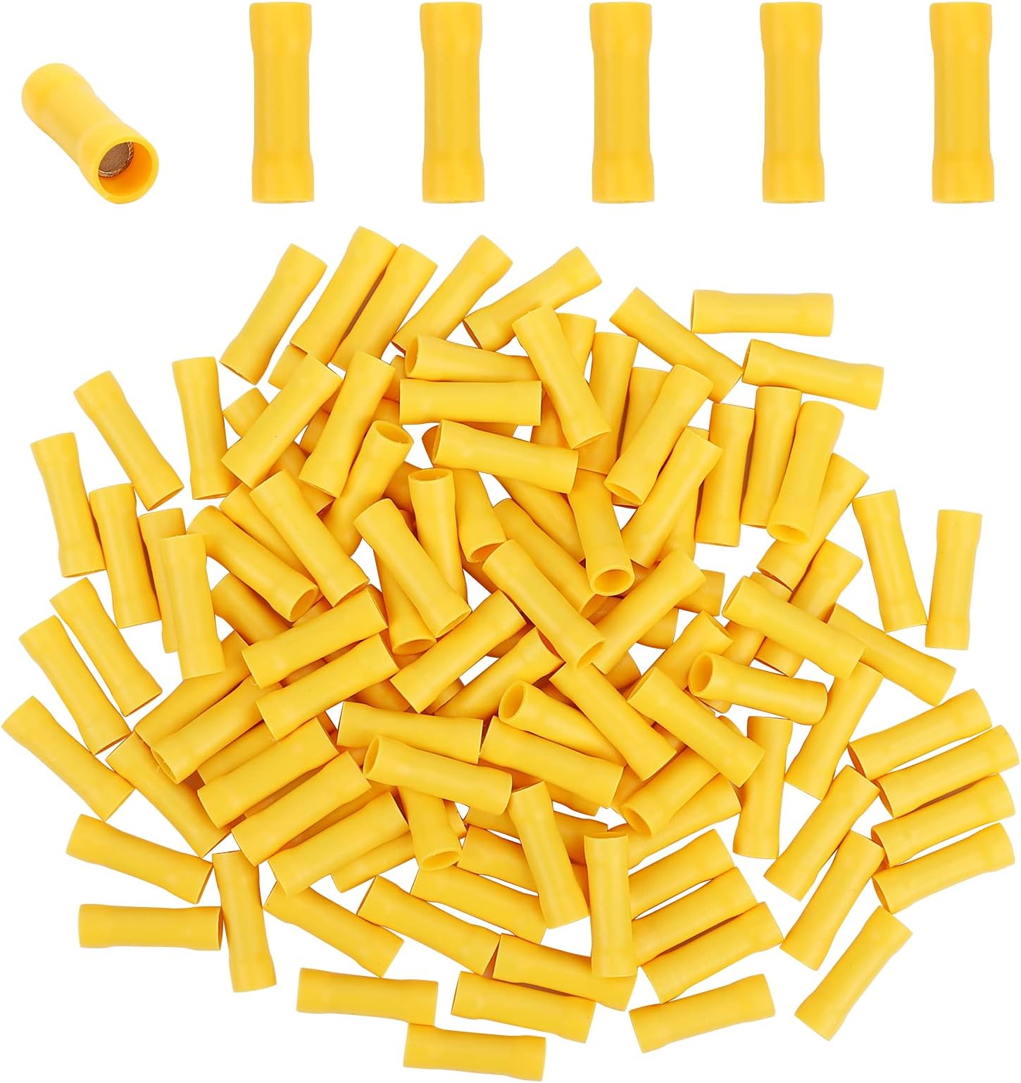 120pcs Butt Splice Crimp Connectors, Vinyl-Insulated Butt Splice, (12-10) AWG Insulated Electrical Wire Crimp Connectors, Butt Splice Terminals, 12-10 Gauge Yellow Butt Connectors