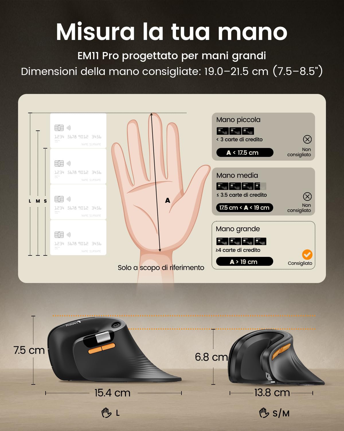 ProtoArc EM11 Pro Mouse Ergonomico Verticale con Rotella di Scorrimento Orizzontale