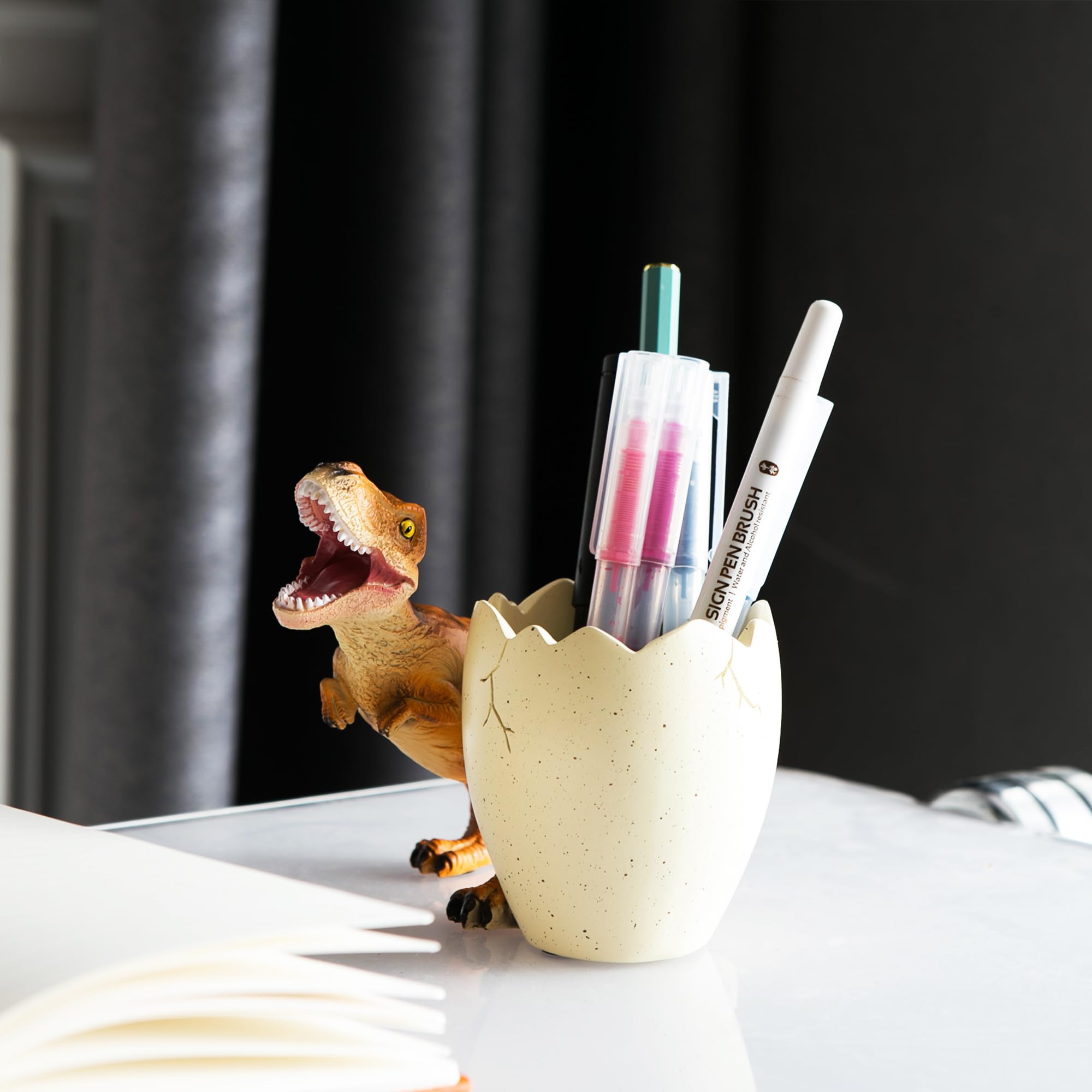 Soporte para bolígrafos y lápices de dinosaurio para escritorio, accesorios de escritorio Trex Jurassic Park, suministros escolares de oficina, soporte para cepillo de dientes de dinosaurio,
