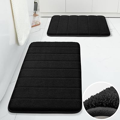 Amazon.com: YIHOUSE Black Bathroom Rug Set, Non Slip Memory Foam ...