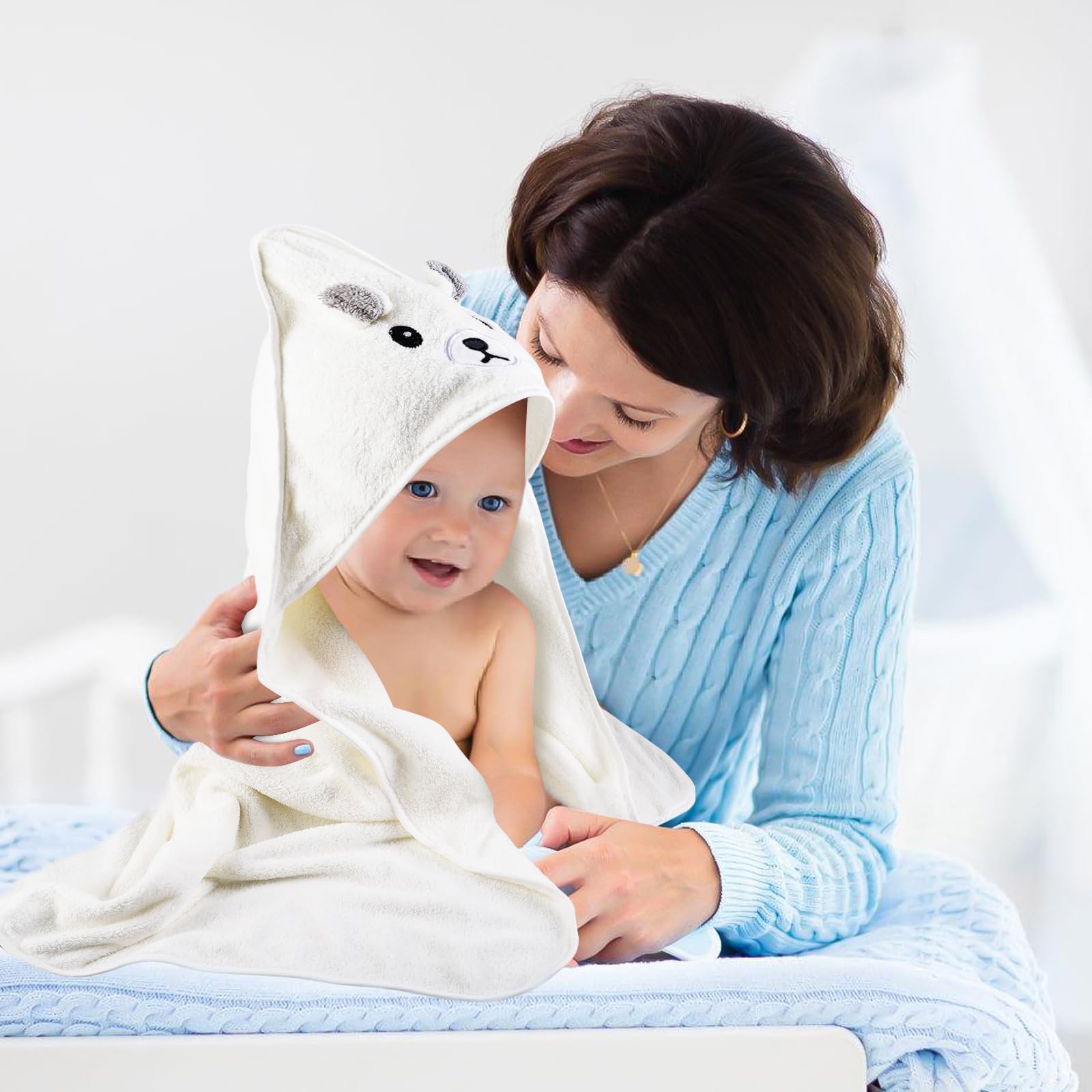 BORDEAG Cape de Bain Bébé: 3 Pièces Sortie de Bain Bébé, Serviette de Bain 80 x 80 cm, Serviette Naissance Coton, Poncho de Bain Bebe Doux Absorption Forte, Fille Garcon
