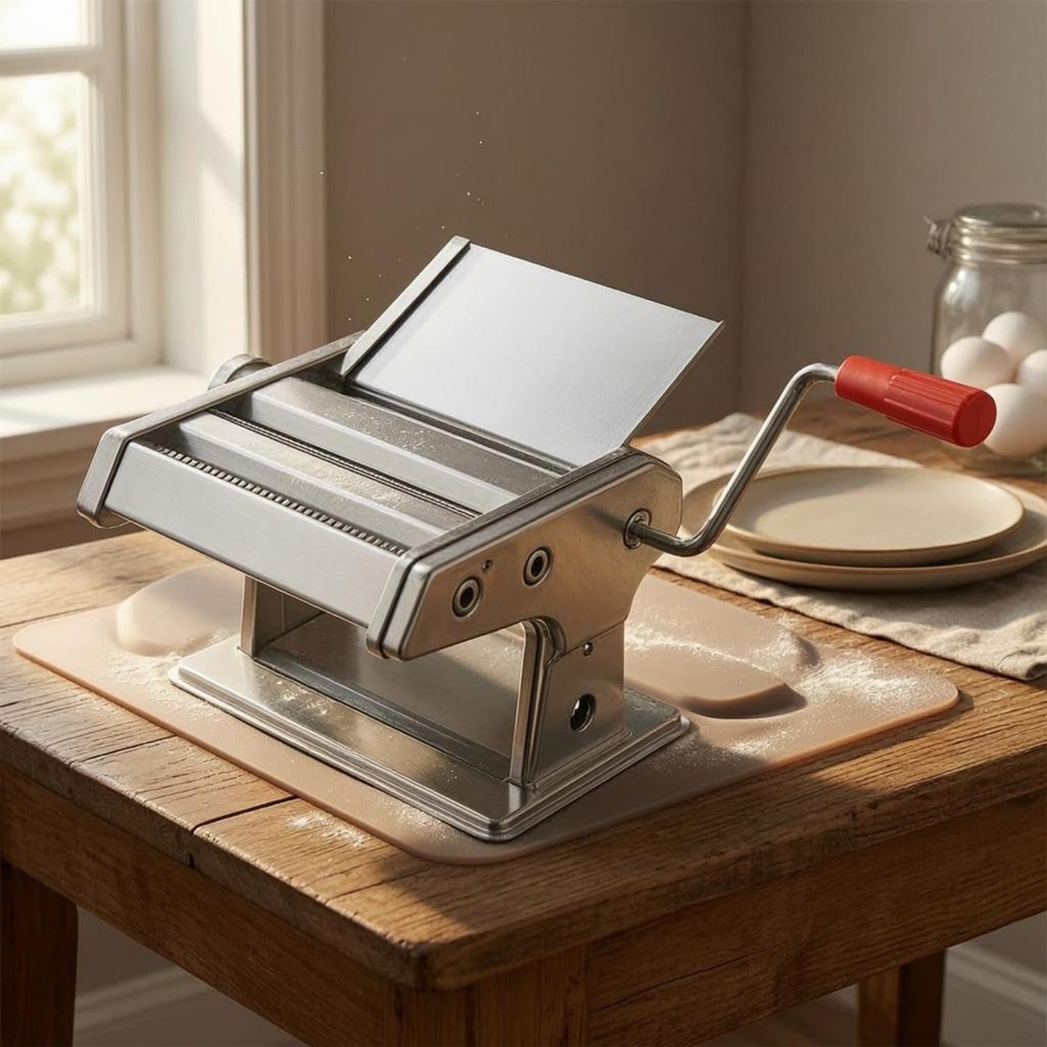Polished Silver Tabletop Noodle Machine Hand Crank Manu | Polished Silver Tabletop Noodle Machine Hand Crank Manual Maker Compact Metal Pasta Roller Smooth Finish Old Style Silv-image-17
