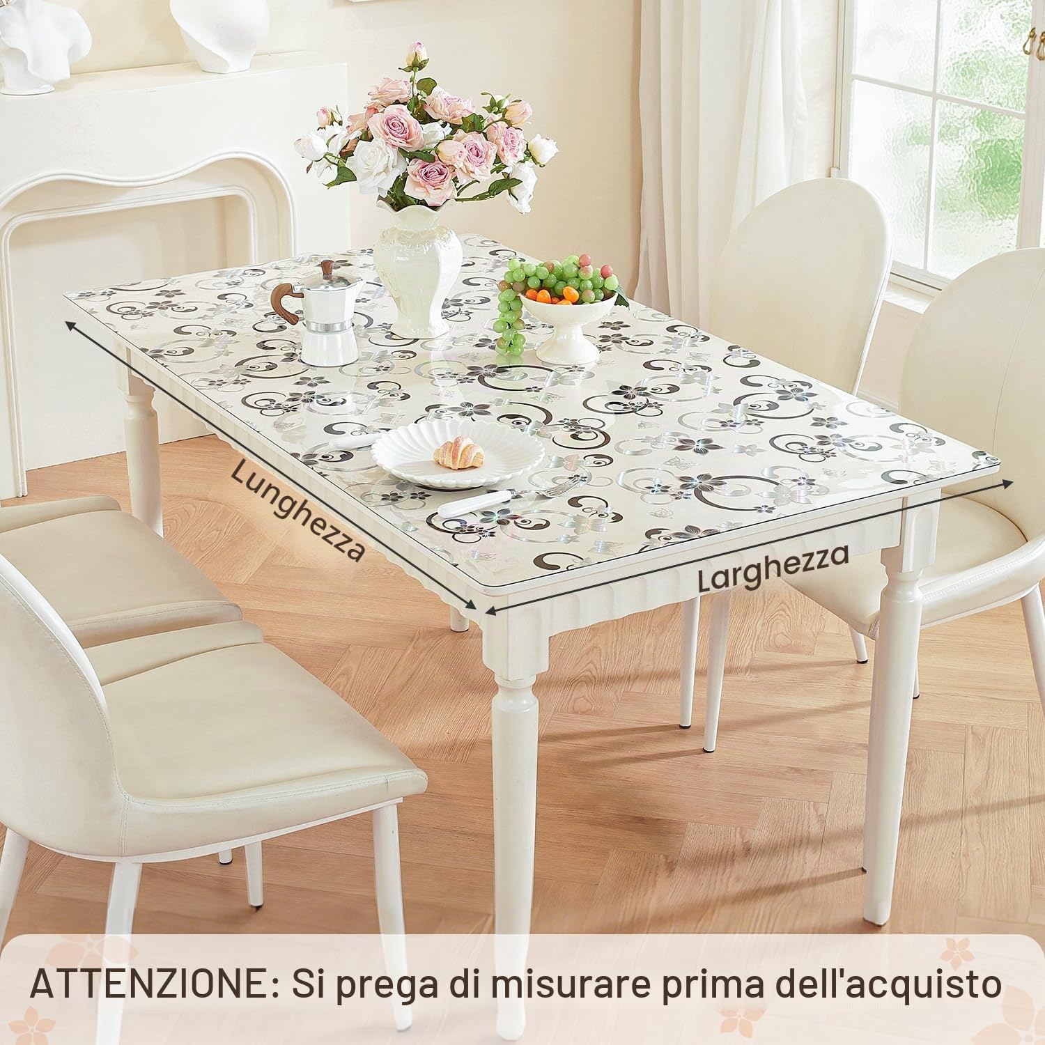 OstepDecor Copritavolo Trasparente PVC a fiori grandi, 90 x 140 cm, 2mm Tovaglia Plastificata Rettangolare con Protezione Antimacchia - Versatile per Tavoli di Cucina e Salotto