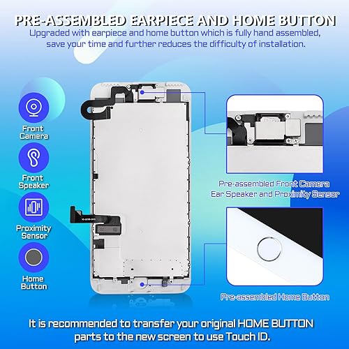 Miniatura 2 de Para iPhone 7 Plus Reemplazo de pantalla con botón de inicio Blanco Fix LCD 3D Touch 5.5 "Pantalla digitalizador Altavoz de oído Montaje completo