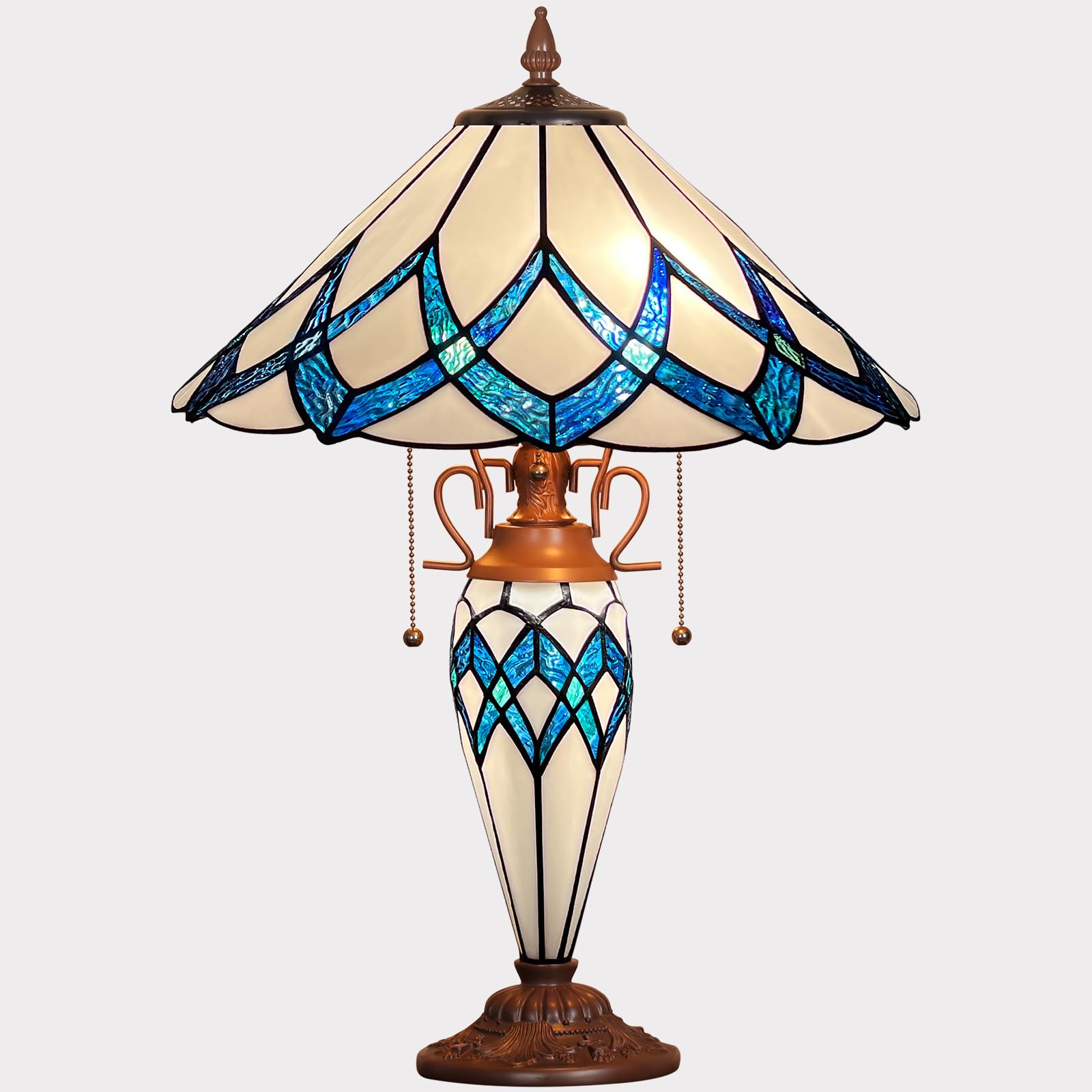 ARTZONE Tiffany Table Lamp with Nighlight [2-Lights][W16''xH24''], Tiffany Table Lights Antique Stained Glass Bedside Table Lamp for Bedside/Desk Reading/Living Room/Home Office/Bedroom
