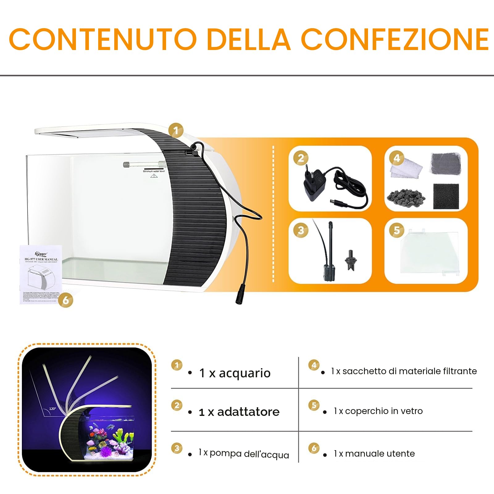 hygger Acquario 19 Litri, Acquario per Pesci con 3.2W Luce Led, 5W Pompa Acqua, Scatola Filtraggio Nascosta, Bocca d'anatra Uscita, Copertura in Vetro