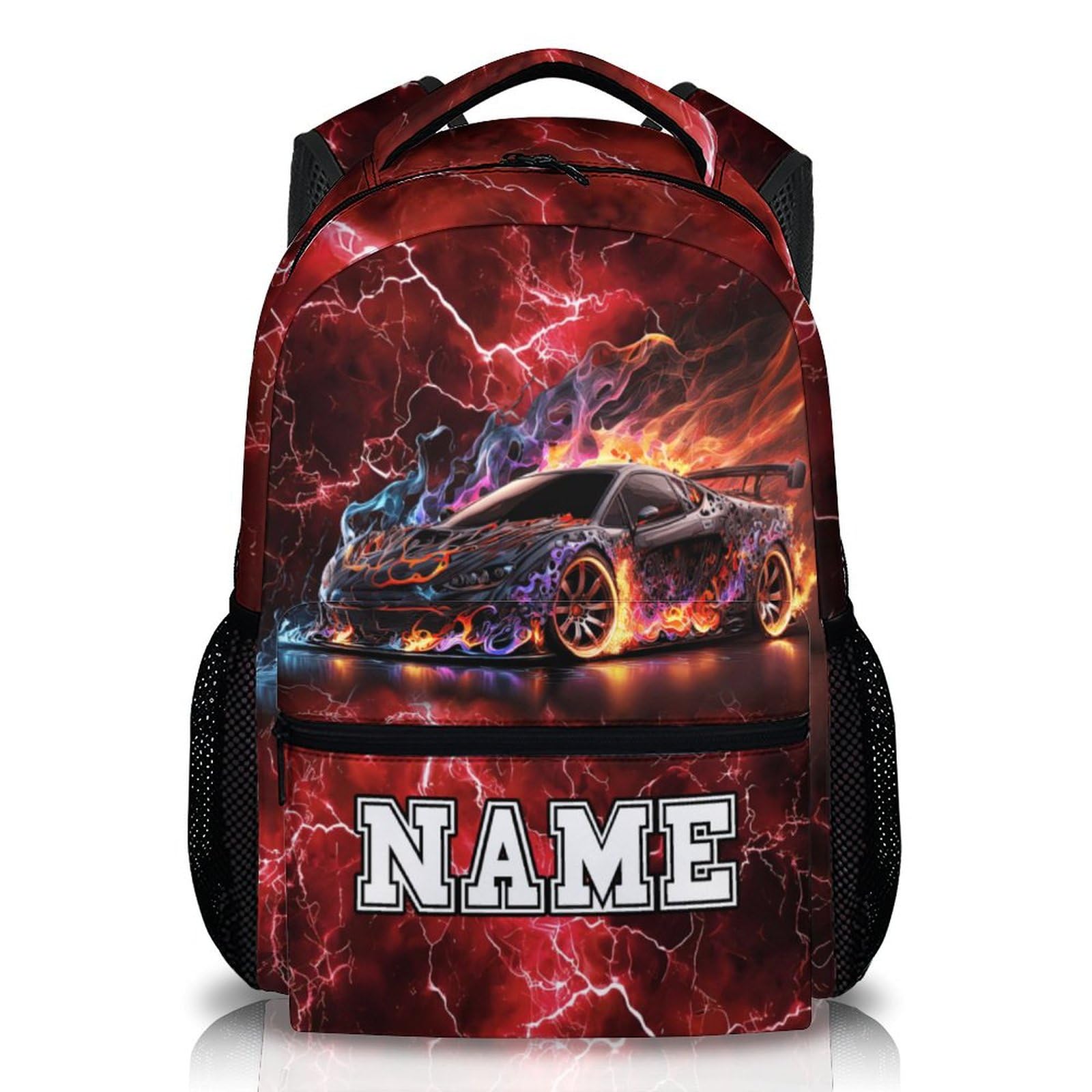 GiftRomance Kids Bookbag for Boys, Custom Race Car Backpacks, Colorful 17 Inch Casual Backpack, Durable Schoolbag for Middle School Travel Camping