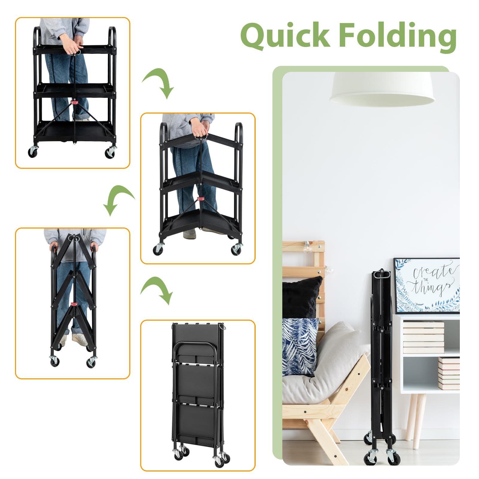 Carrello portautensili pieghevole con ruote di bloccaggio Heavy-Du Metal Sto per Ga e Worhop Utili Rolling Cart per strumenti e forniture