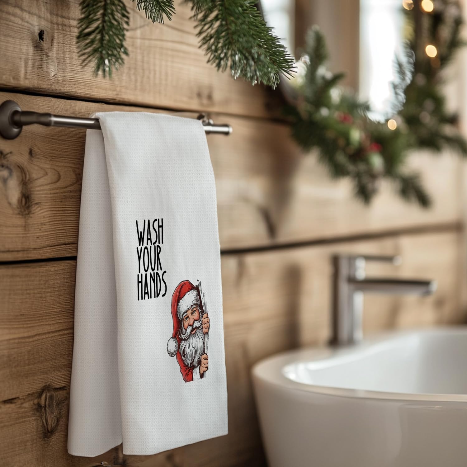Wash You Hands Christmas Hand Towels for Bathroom Kitchen,Vintage Santa Christmas Bathroom Hand Towels,Christmas Bathroom Decor,Christmas Kitchen Towels,Christmas Kitchen Decor,16x24 Inches - Image 4