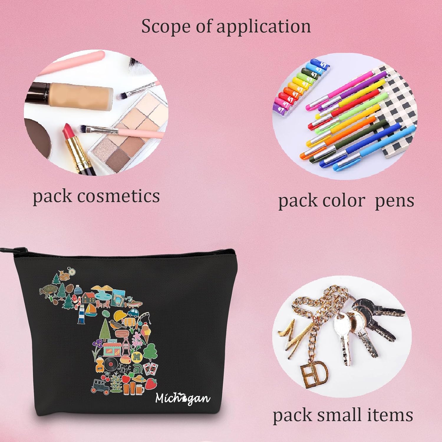 MNIGIU MI Cosmetic Bag Welcome to MI Relocating to MI Gift MI Travel Gift (Michigan BLK) - Image 7