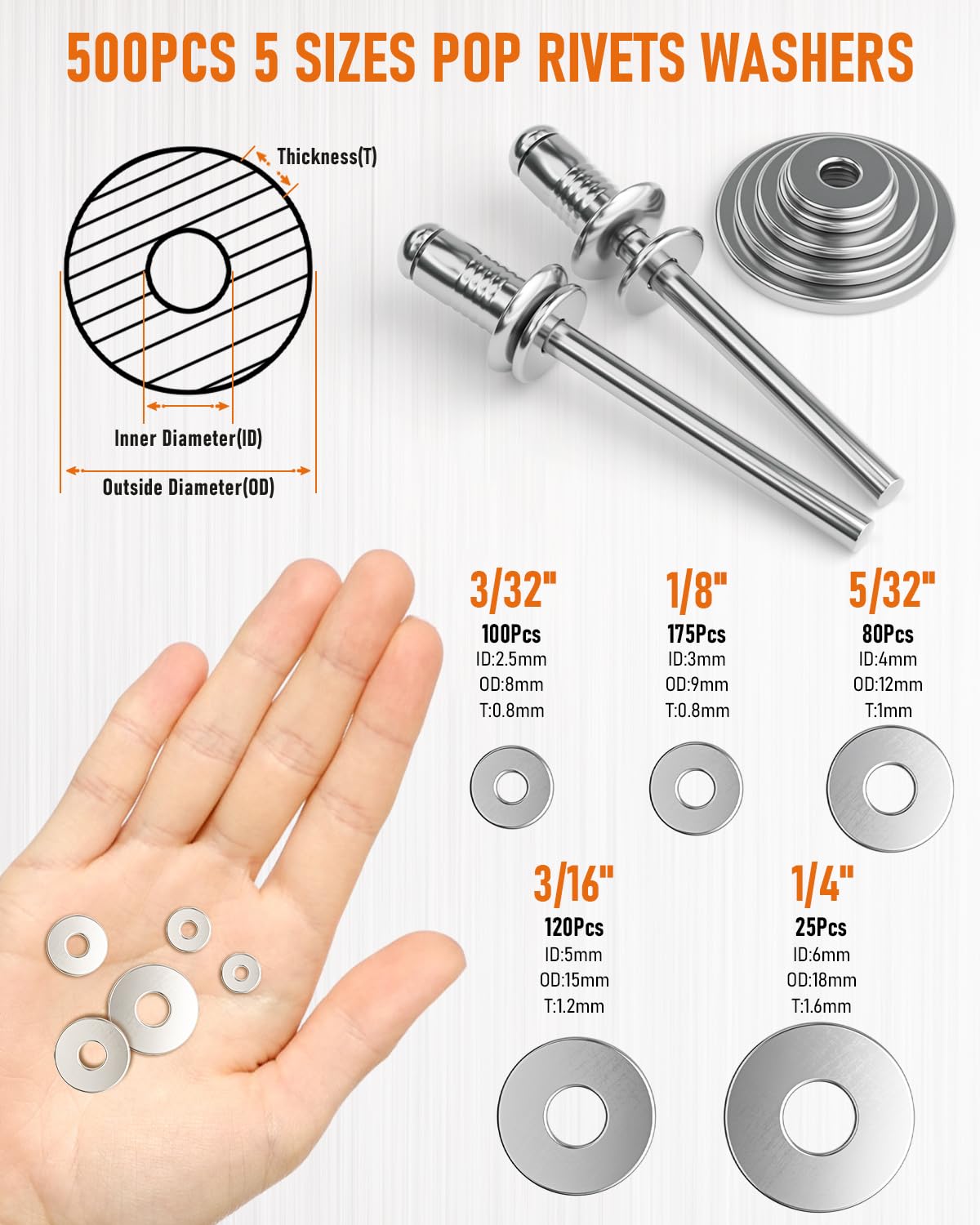 1000 Aluminum Pop Rivets Kit with Washers - DIY & Automotive -3
