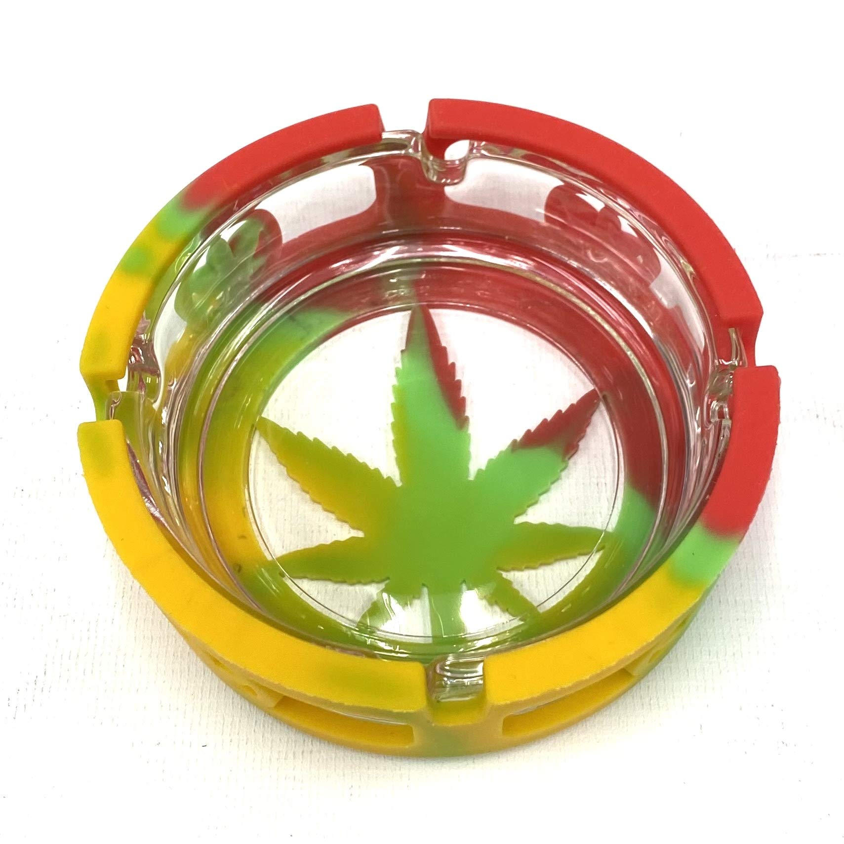 Pot Leaf Safety Glaashtray Glass and Silicone Ashtray 1 Count Assorted Colors 4.6