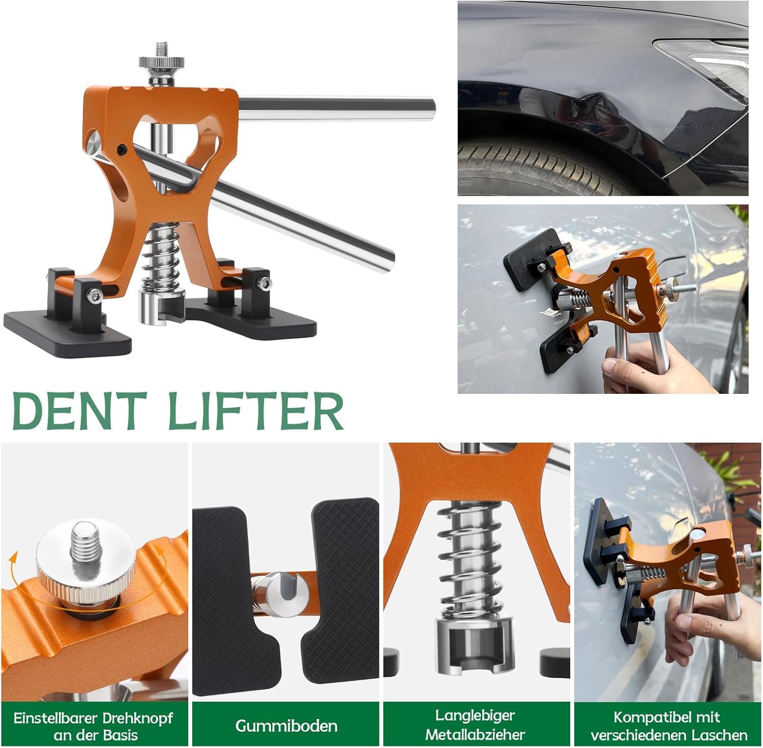 Dellen Reparaturset Auto – PDR Ausbeulwerkzeug Set lackfrei mit LED Dent Board, Gleithammer, Zugbrücke & Dent Puller – Für Auto Beulen, Hagelschäden, kleine & große Dellen