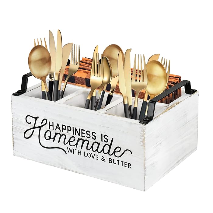 Buy Countertop Silverware Caddy, Plastic Silverware and Napkin Holder