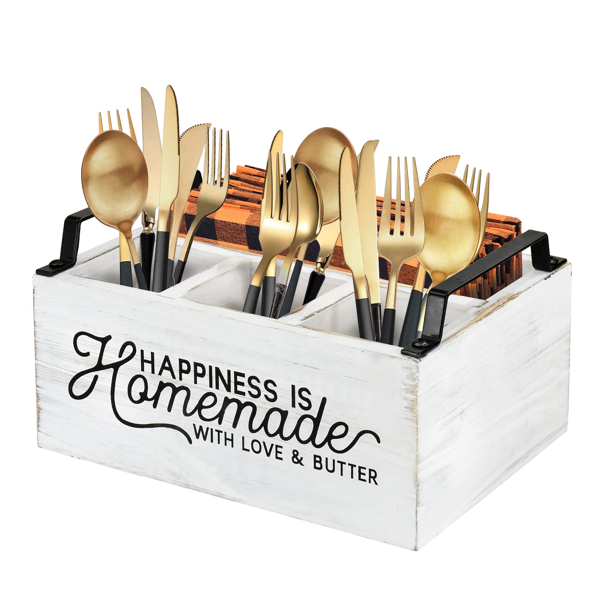 Buy Farmhouse Silverware Caddy, Kitchen Countertop Flatware Organizer