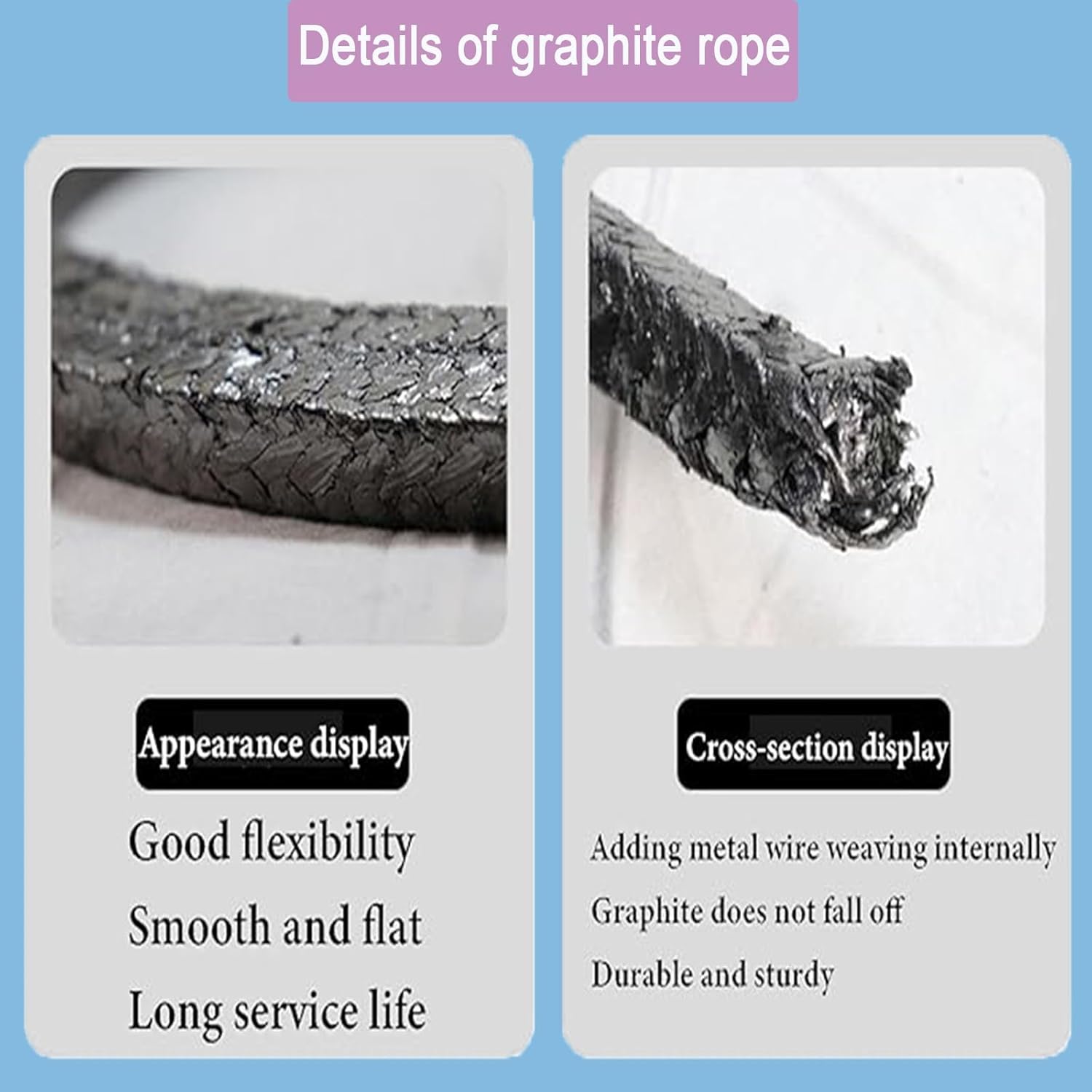 Flexible Expanded Graphite Braided Packing Compression Packing is Used for Pump Gland Or Valve Stem Or Mechanical Seal Material,Size:5/8"_Length:5 Feet