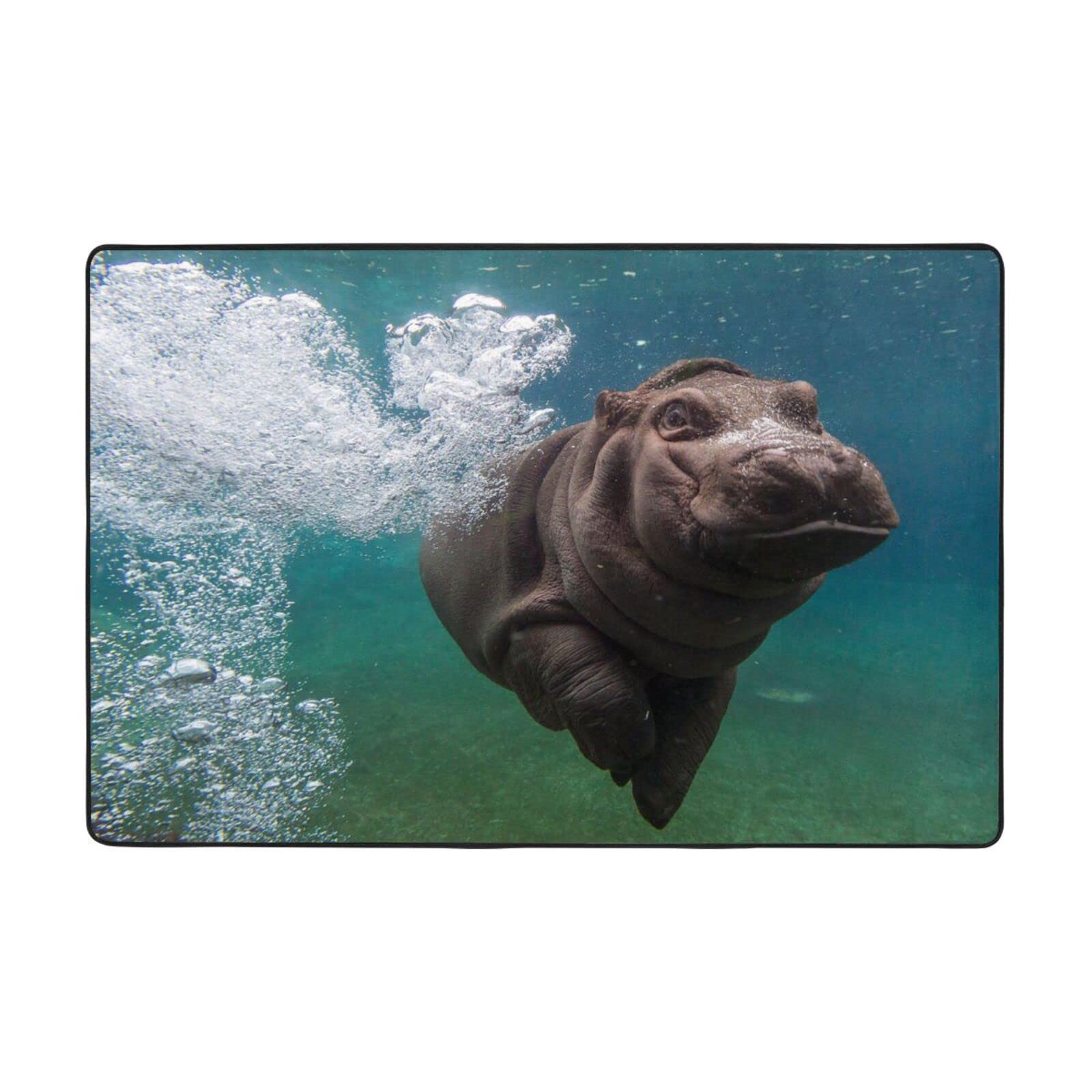 Tapis de plongée hippopotame en flanelle grand tapis de salon déco et chambre doux 182x121 cm