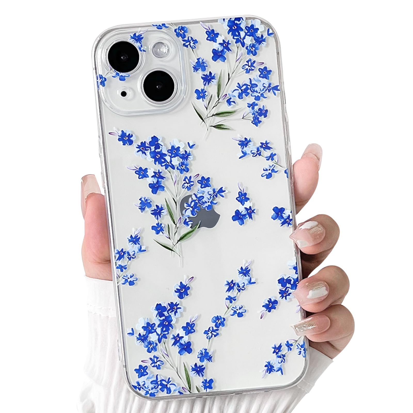 NITITOP Compatible with iPhone 14 Case Cute Clear Flower Floral Artistic Design for Women Girls Stylish Slim Soft TPU Shockproof Protective Girly