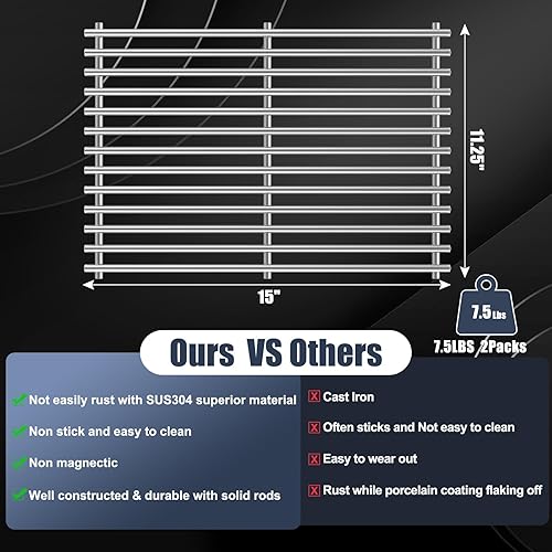 Miniatura 5 de Barbqtime SUS304 15" 7521 Rejilla de cocina para Weber Spirit 200 Series, 7522 Rejillas de acero inoxidable para Weber Spirit E-200, E-210, Spirit