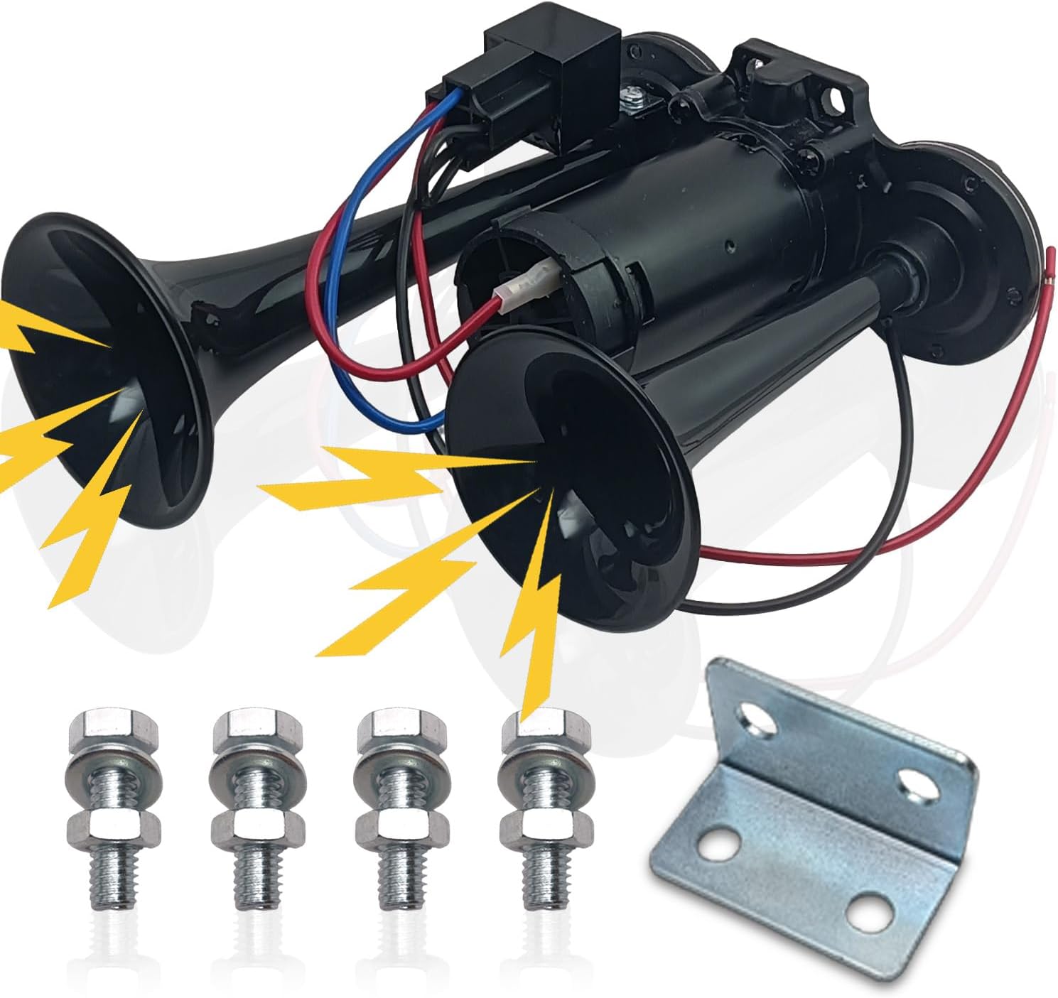 12V 600DB Air Horn Dual Trumpets, Super Loud Truck Train Horns Kit with Air Compressor for 12V SUV Motorcycle Trucks Pickup Lorries Trains Cars Boats（black）